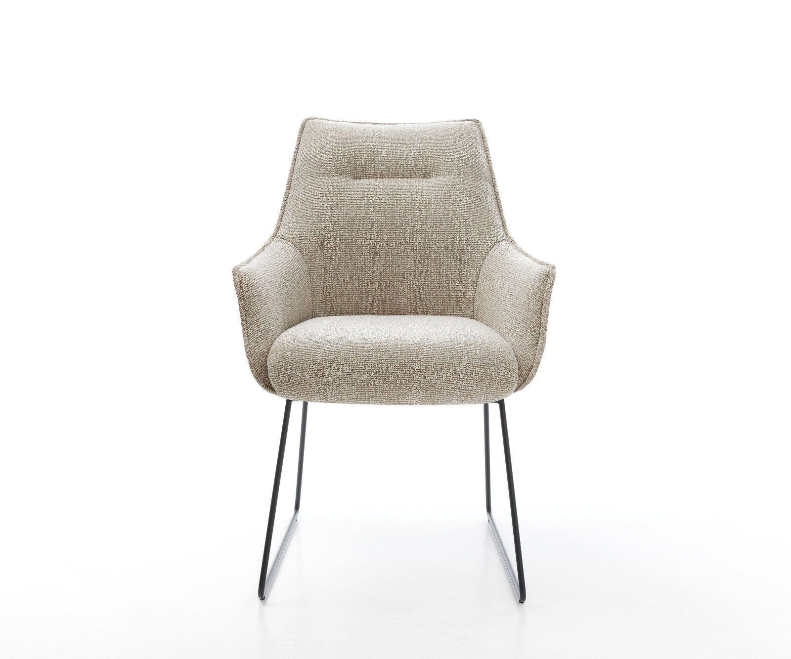 Esszimmerstuhl Alja-Flex mit Armlehnen Webstoff Soft Beige Kufengestell Schwarz Taschenfederkern 2