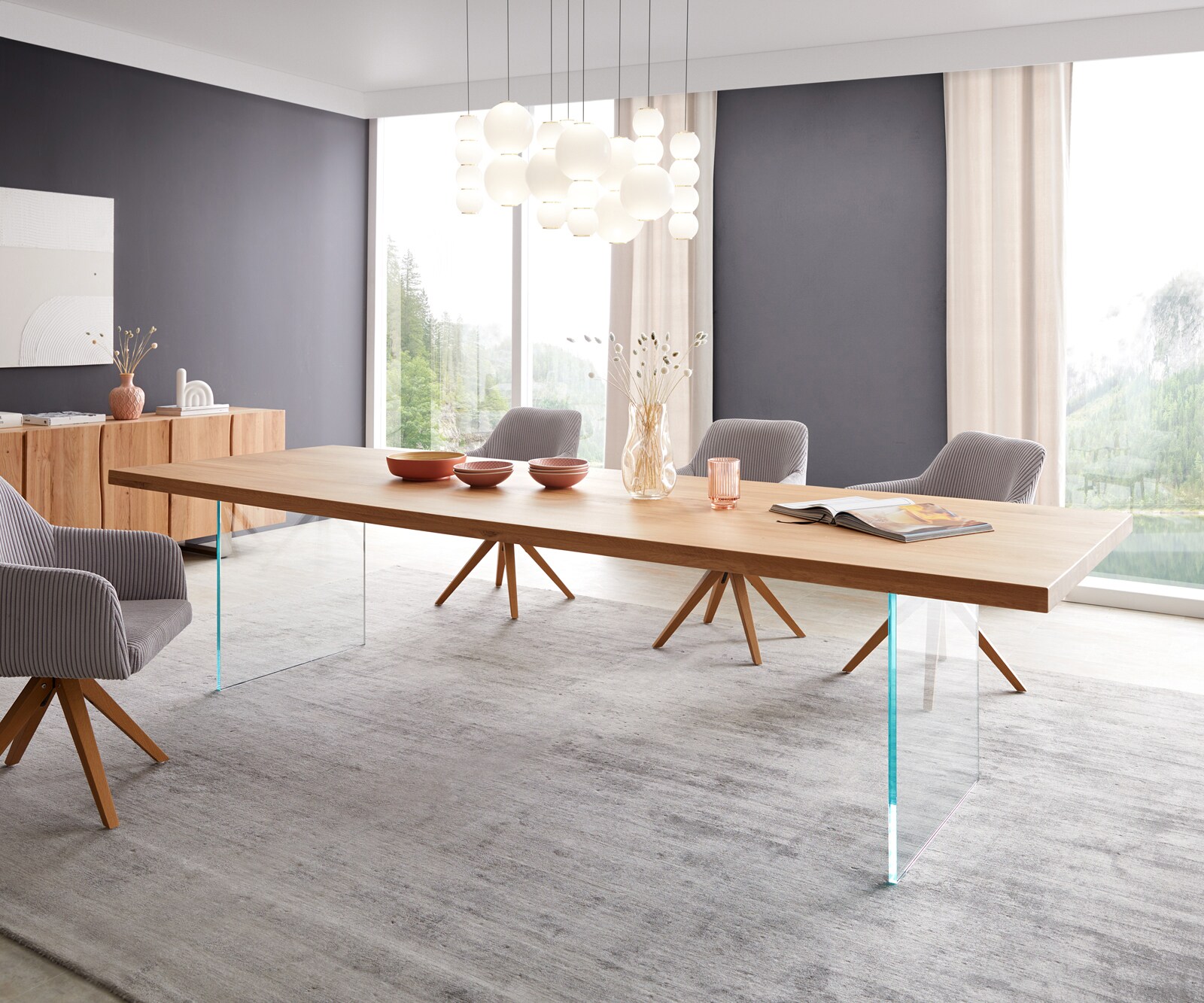Esstisch Edge 300x100 Eiche Natur Glas 1