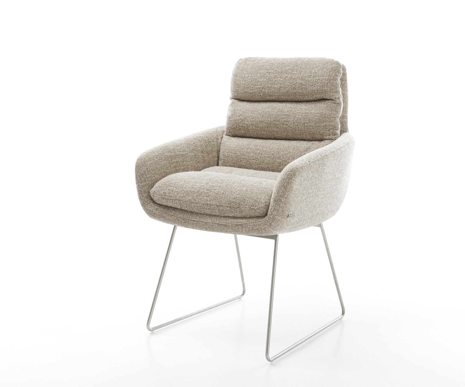 Esszimmerstuhl Abelia-Flex mit Armlehnen Webstoff Soft Beige Kufengestell Edelstahl