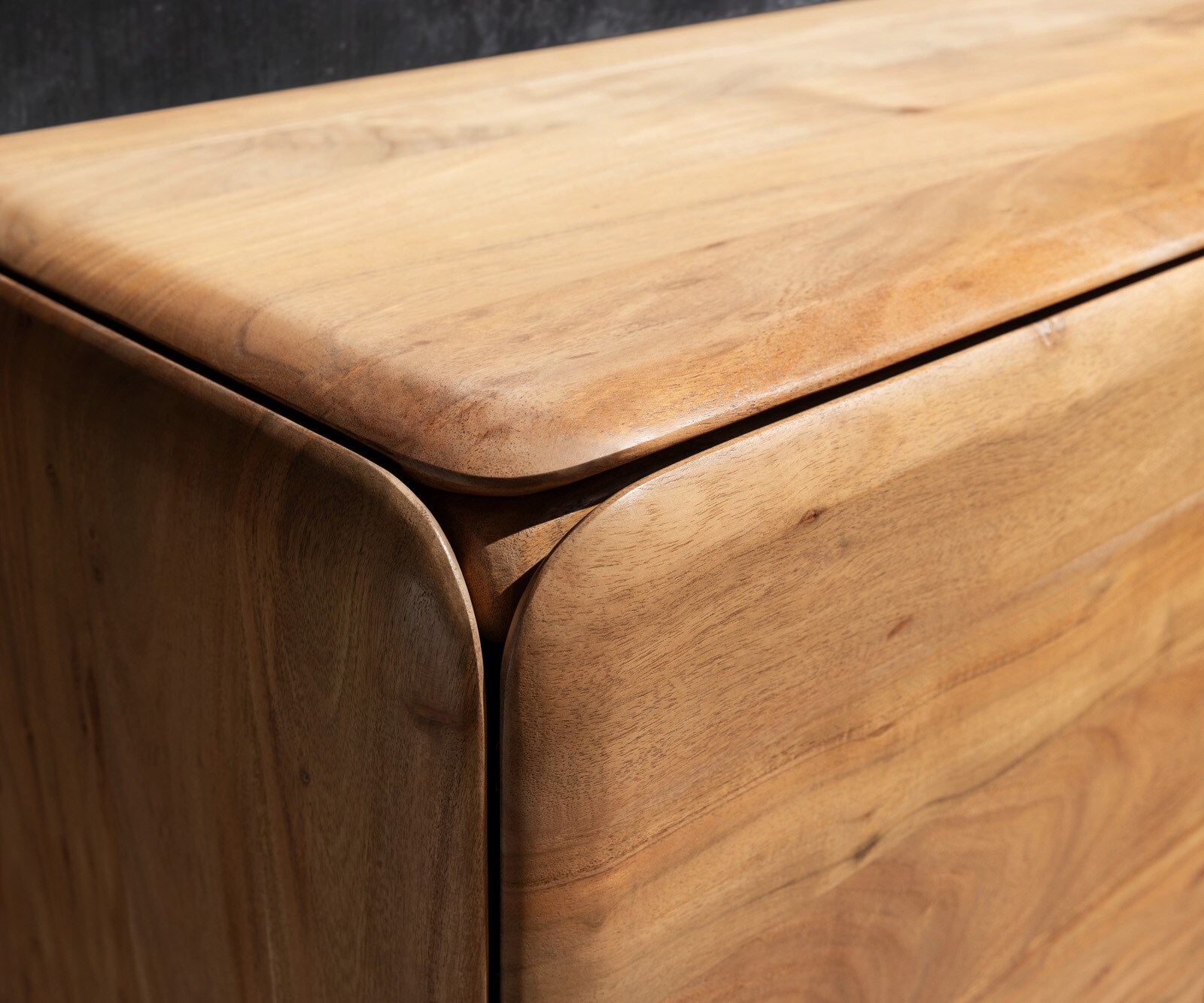 Sideboard Shavani 175 cm Akazie Natur 2 Türen 3 Schubladen L-Fuß Edelstahl Silber 5