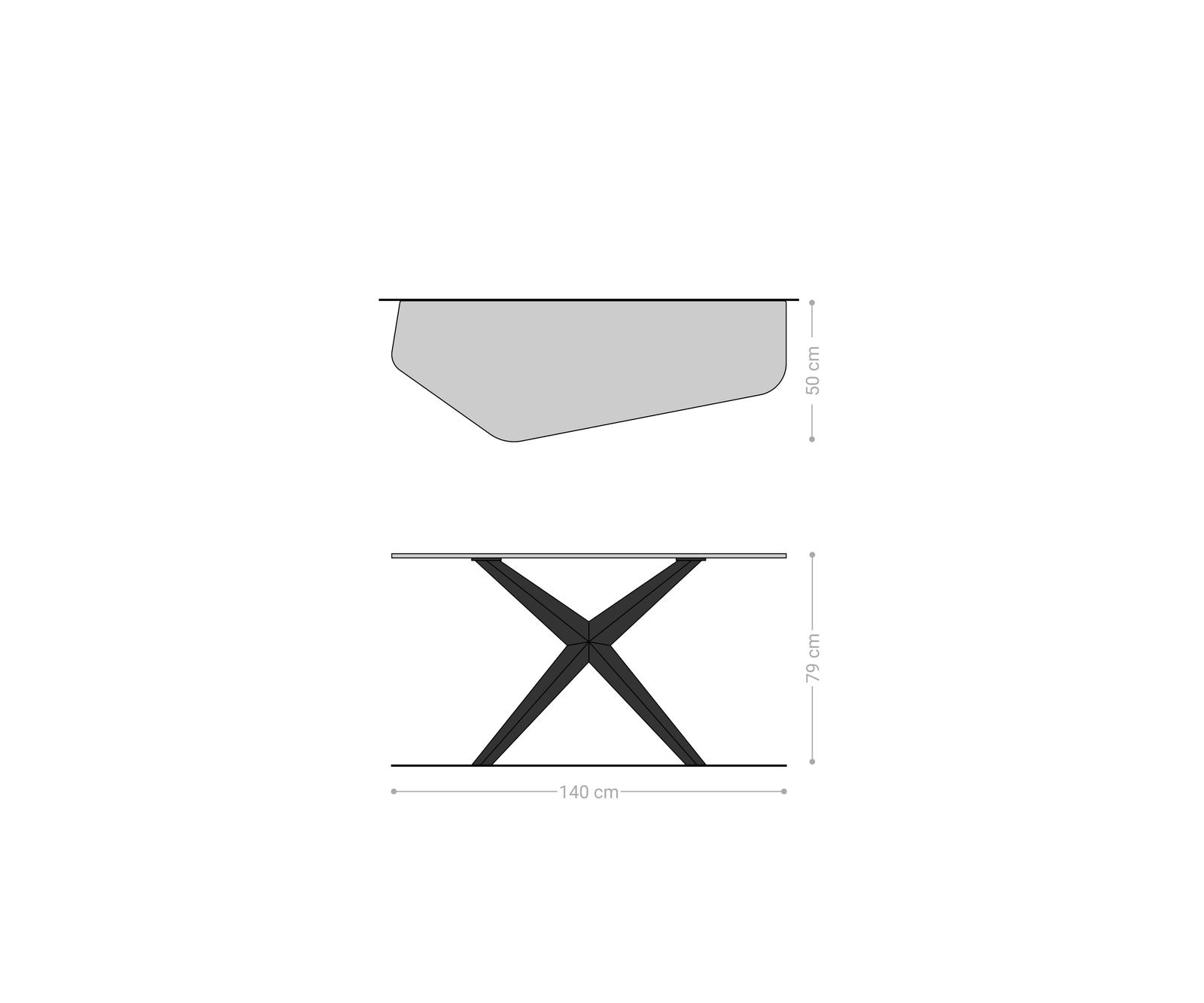 Konsolentisch Edge Polygonal 140x50 cm Keramik Laminam® Sabbia Eichefarbig Zentharo Metall Schwarz 8
