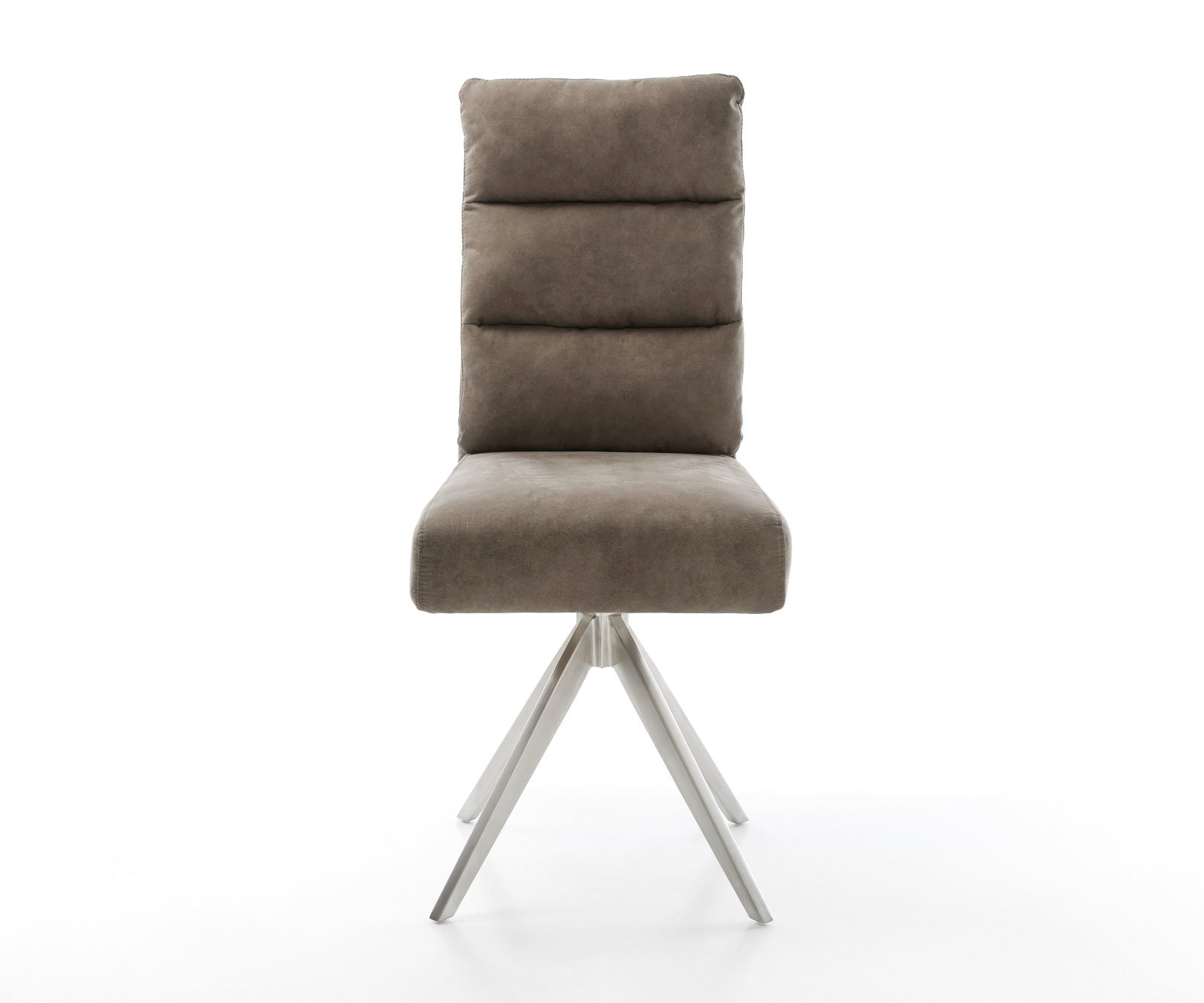 Esszimmerstuhl Pela-Flex Mikrofaser Taupe Vintage Kreuzgestell kantig Edelstahl Taschenfederkern 2