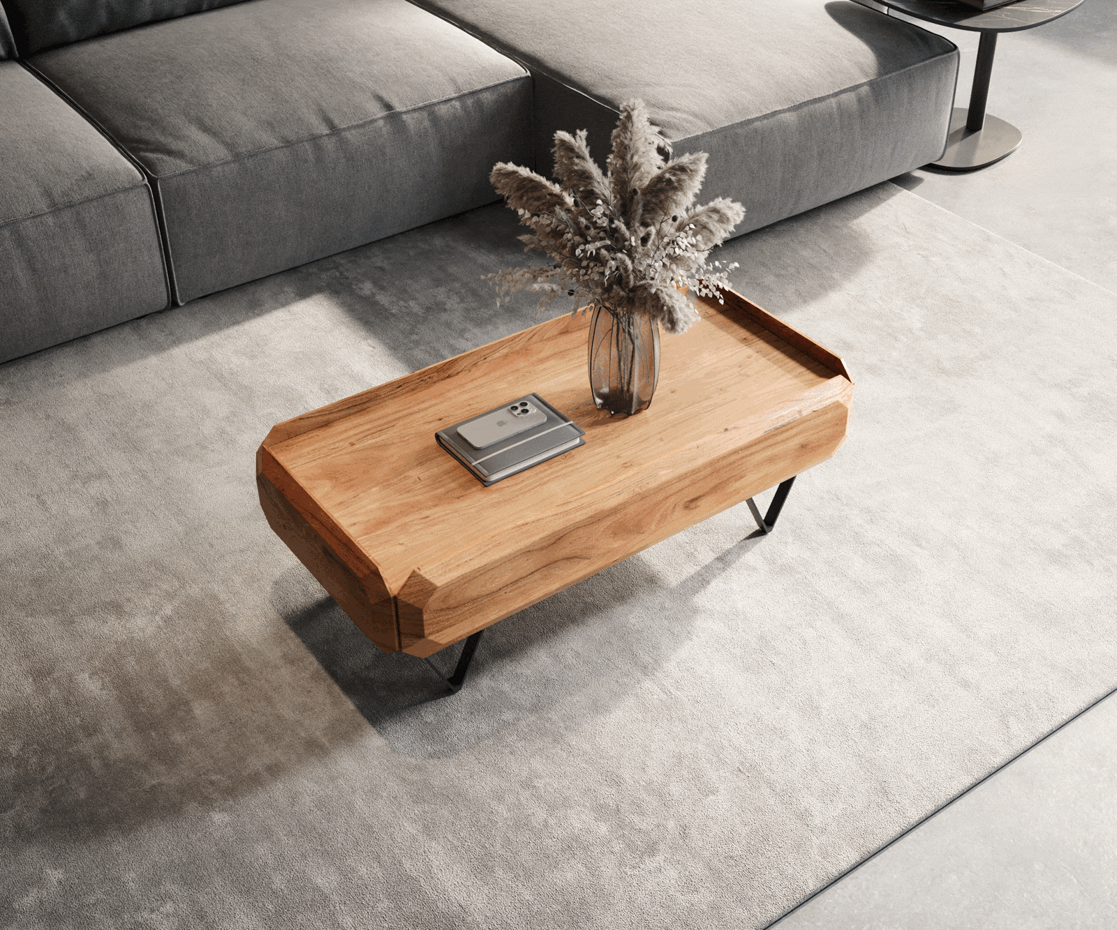 Couchtisch Kiano 100x50 cm Akazie Natur 2 Schübe V-Fuß Schwarz 4