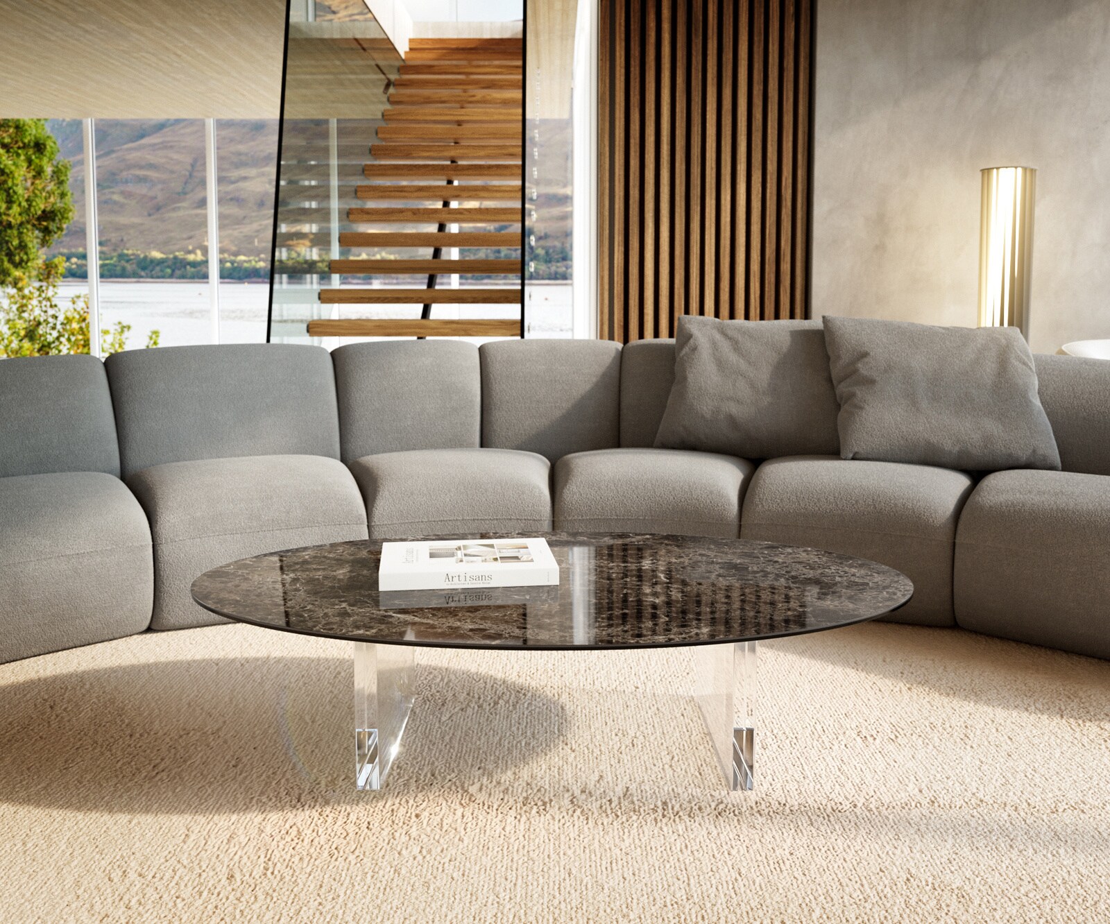 Couchtisch Edge Oval 140x80 cm Keramik Emperador Extra Lucidato Dunkelbraun Lumia Acryl 2