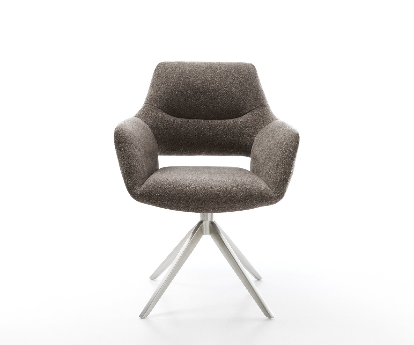Drehstuhl Yago-Flex mit Armlehnen Strukturstoff Soft Taupe Kreuzgestell breit Edelstahl 360° drehbar Wippfunktion Taschenfederkern 1