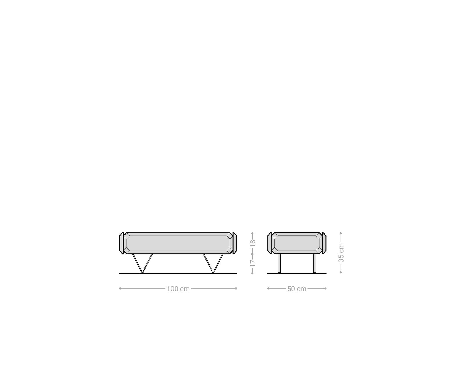 Couchtisch Kiano 100x50 cm Akazie Natur 2 Schübe V-Fuß Schwarz 8
