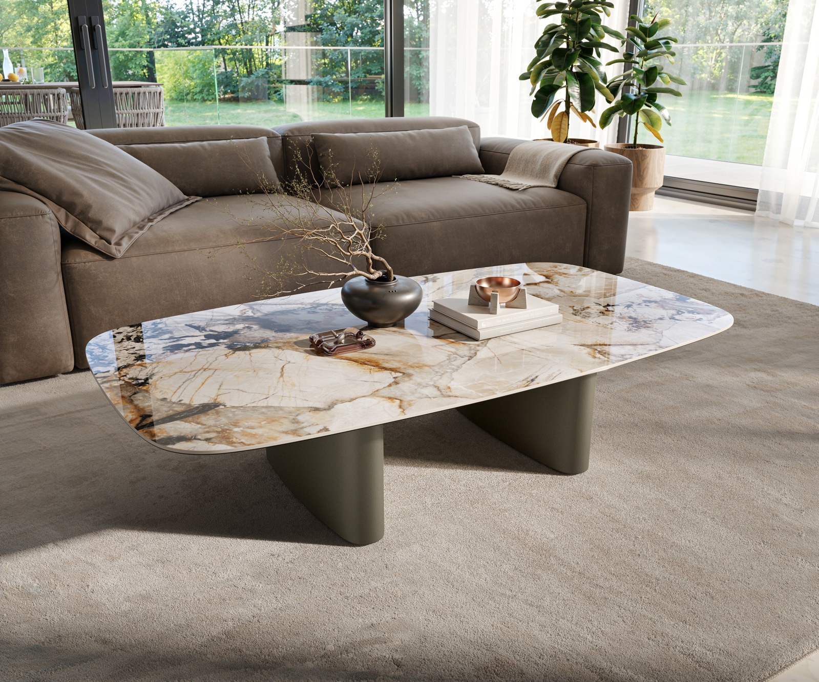Couchtisch Edge Boot 140x80 cm Keramik Patagonia Poliert Ovada Effektfinish Titan