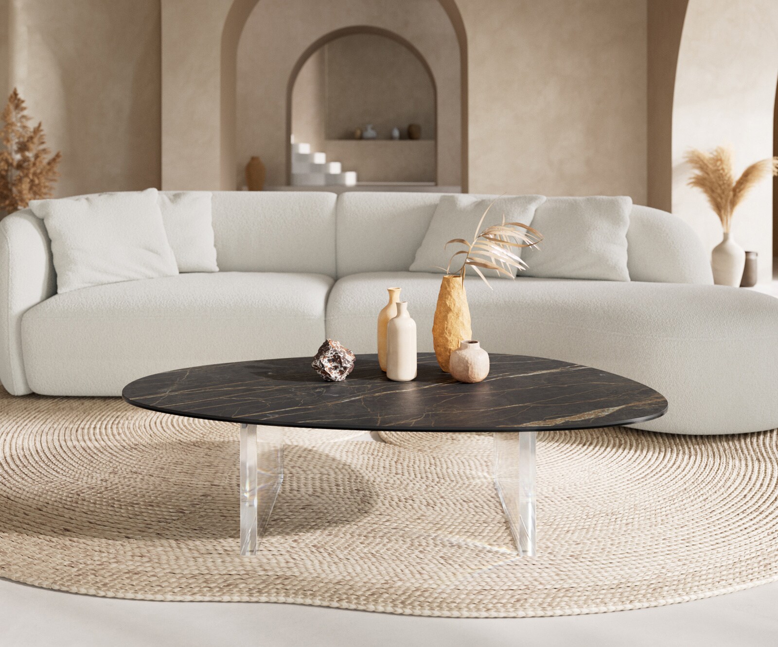 Couchtisch Edge Oval 140x75 cm Keramik Laminam® Noir Desir Braun Lumia Acryl 2