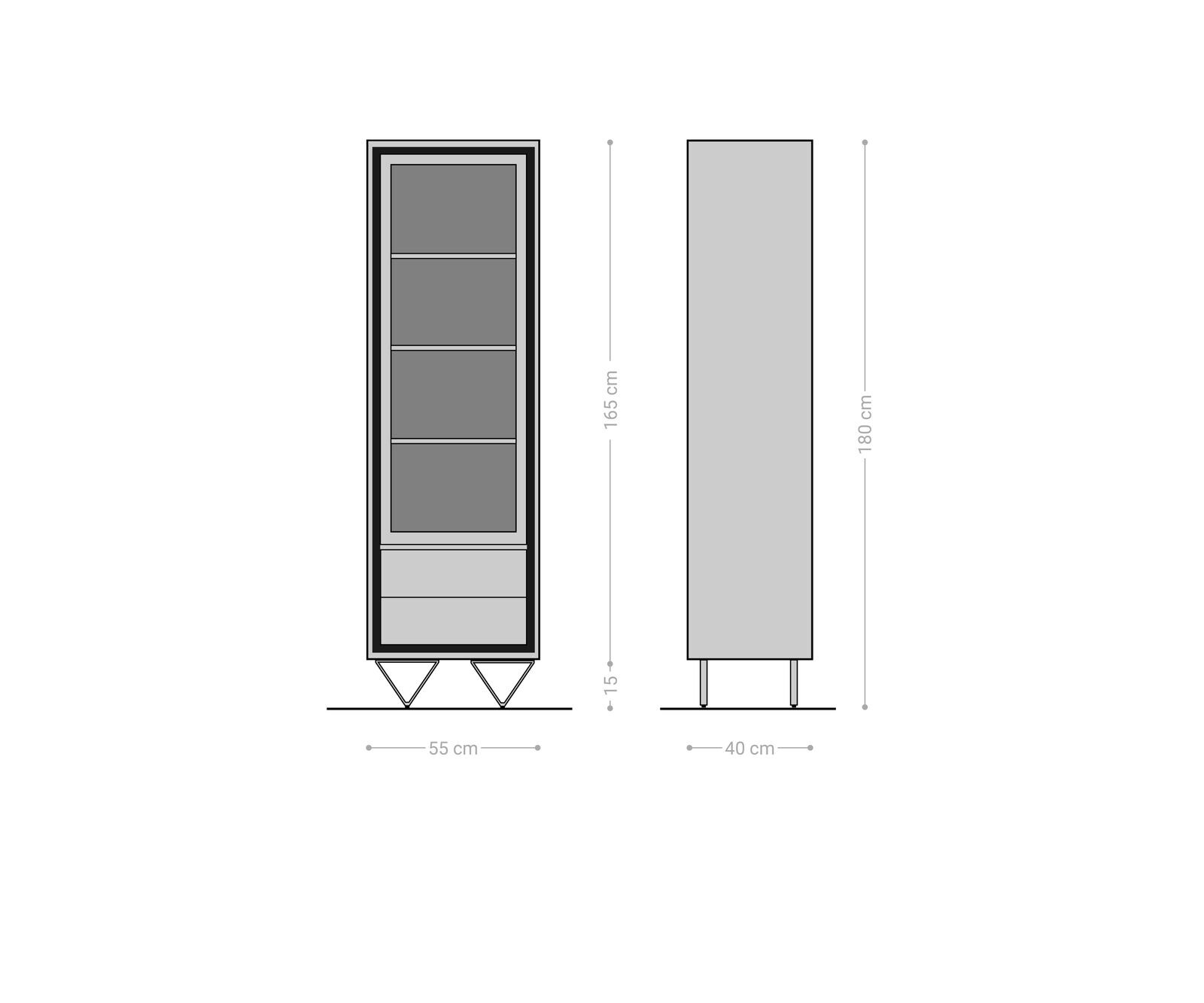 Vitrine Stonegrace 55x180 Akazie Natur 1 Tür 2 Schubladen Steinfurnier V-Fuß 6