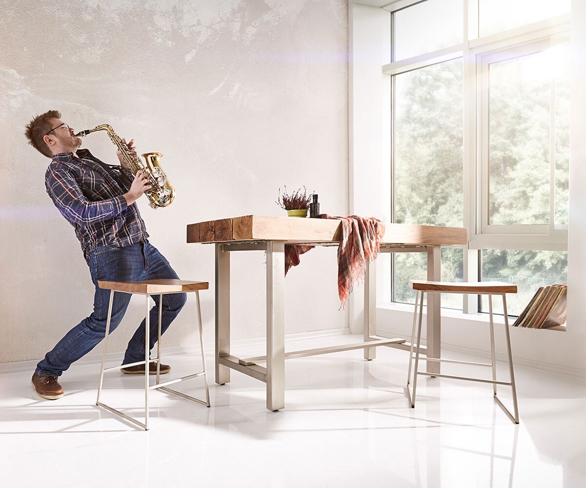 Bartisch Blokk 165x60 cm Akazie Natur Metallgestell  6