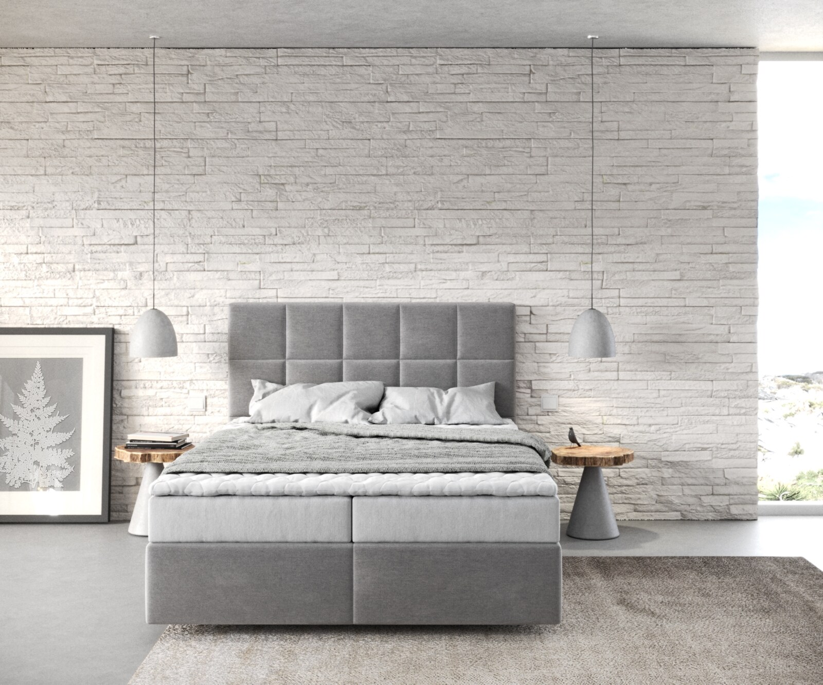 Boxspringbett Dream-Fine 140x200 cm Mikrofaser Grau mit Matratze und Topper 1