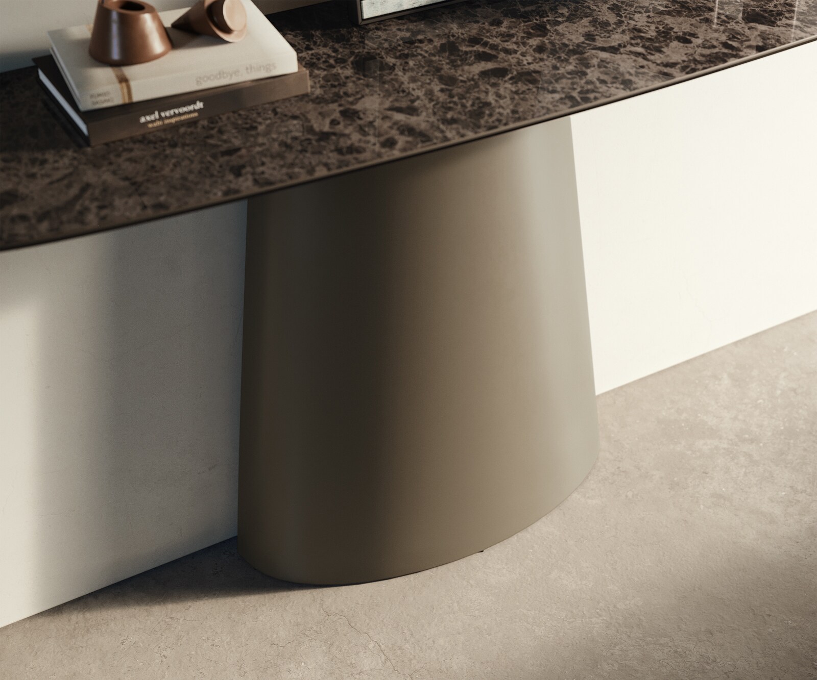 Konsolentisch Edge Boot 140x40 cm Keramik Emperador Extra Lucidato Dunkelbraun Conos Metall Effektfinish Titan 5