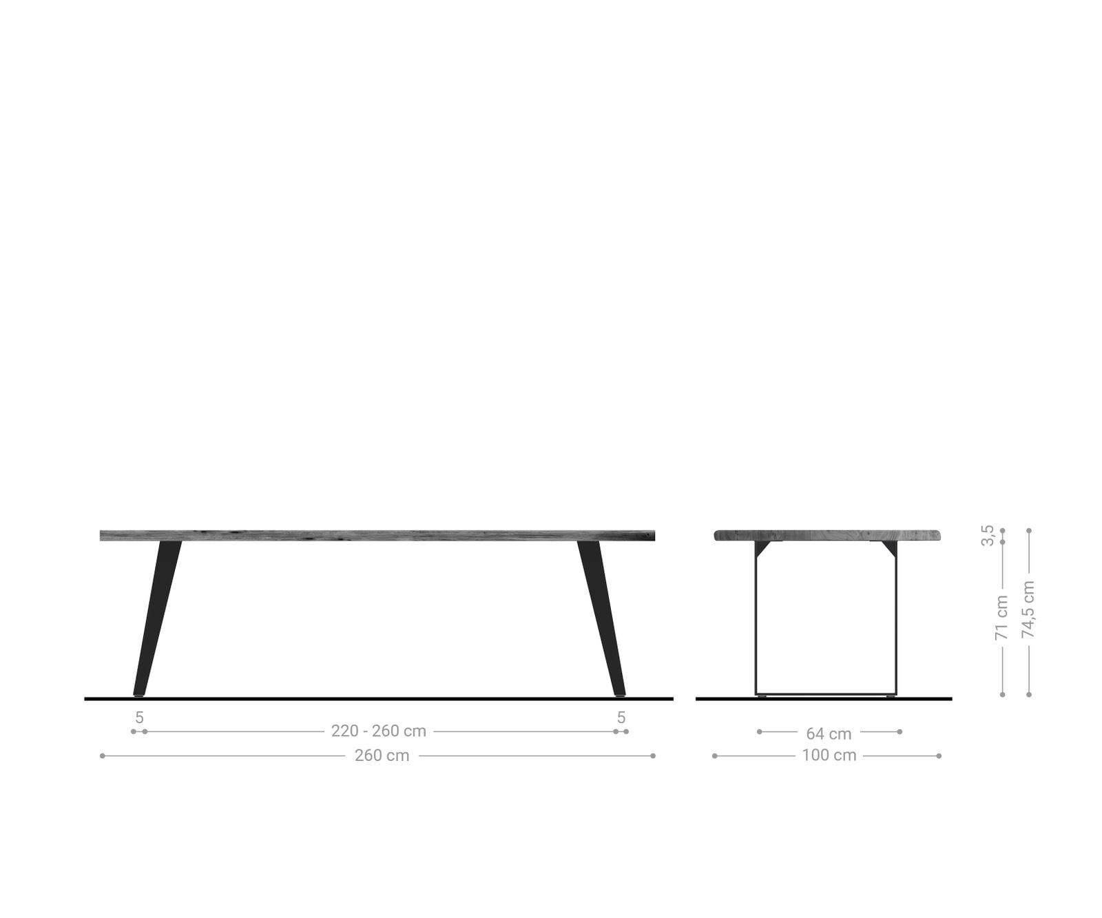 Esstisch Edge 260x100 Akazie Platin Metall Schräg Live-Edge 4 Esstisch Edge 260x100 Akazie Platin Metall Schräg Live-Edge 4