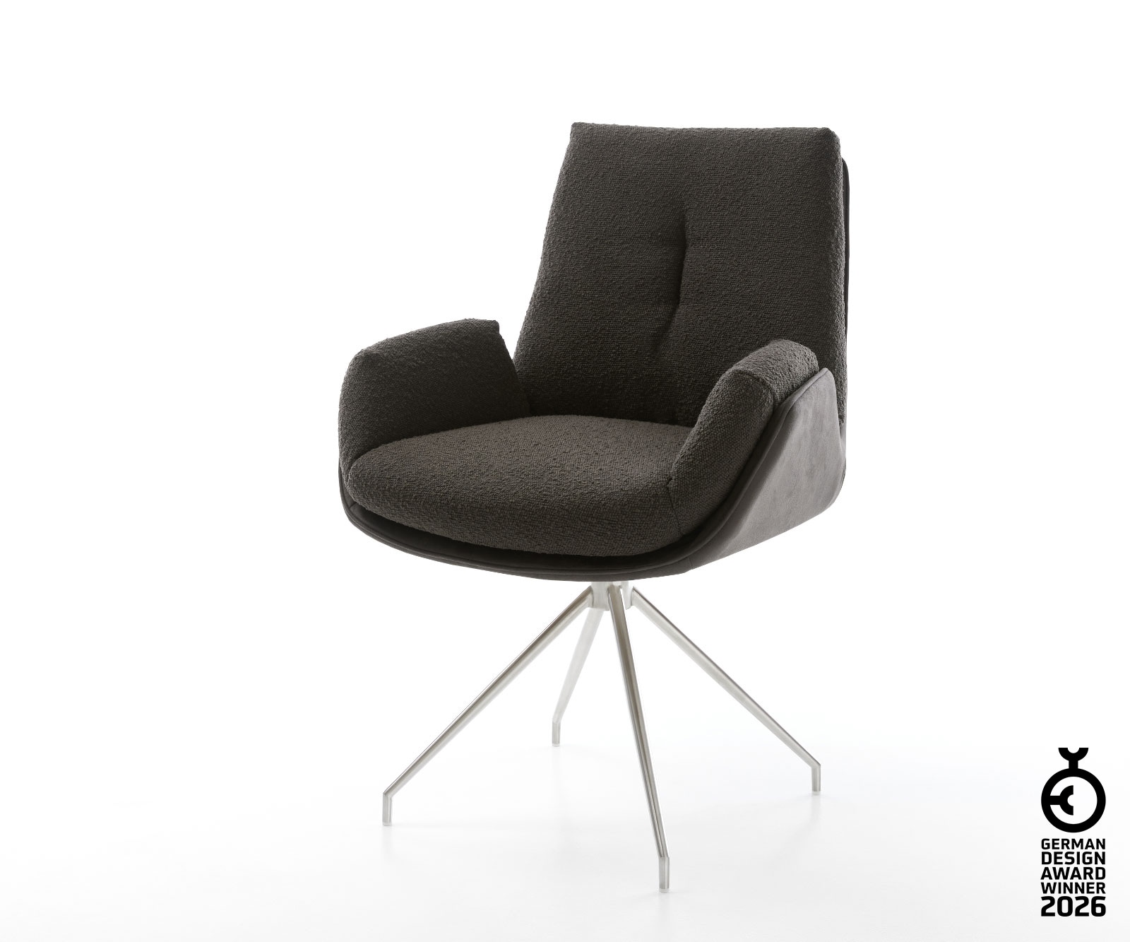 Drehstuhl Clea-Flex Materialmix Schwarz Kreuzgestell konisch Edelstahl 180° drehbar