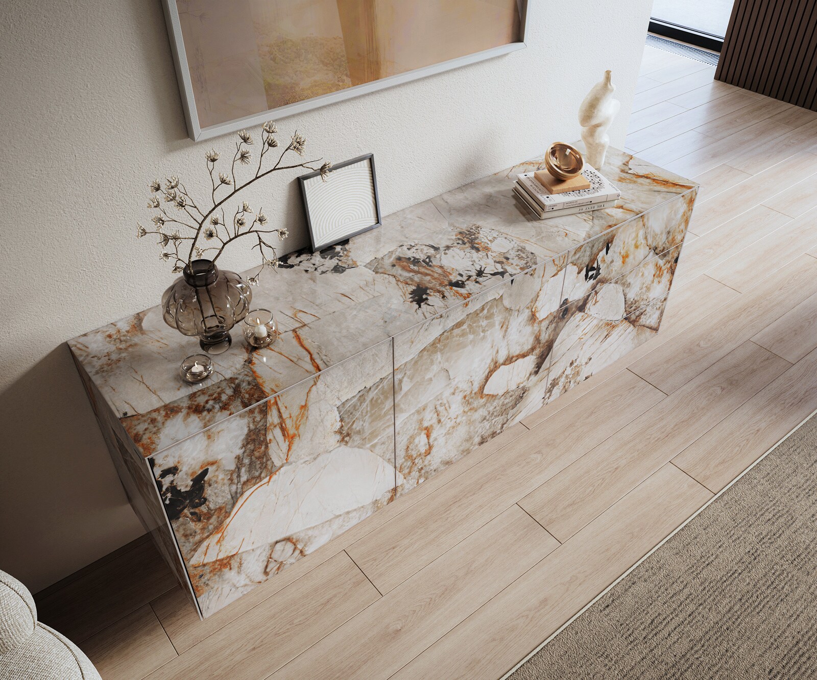 Sideboard Cuor 180 cm Keramik Patagonia Poliert 2 Türen 3 Schubfächer Schwebend 4
