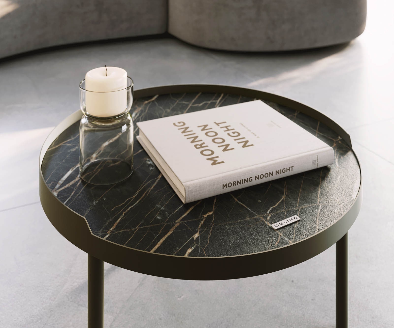 Couchtisch Torell 50x50 cm  Keramik Laminam®Noir Desir Braun Metallrahmen Effektfinish Titan 7