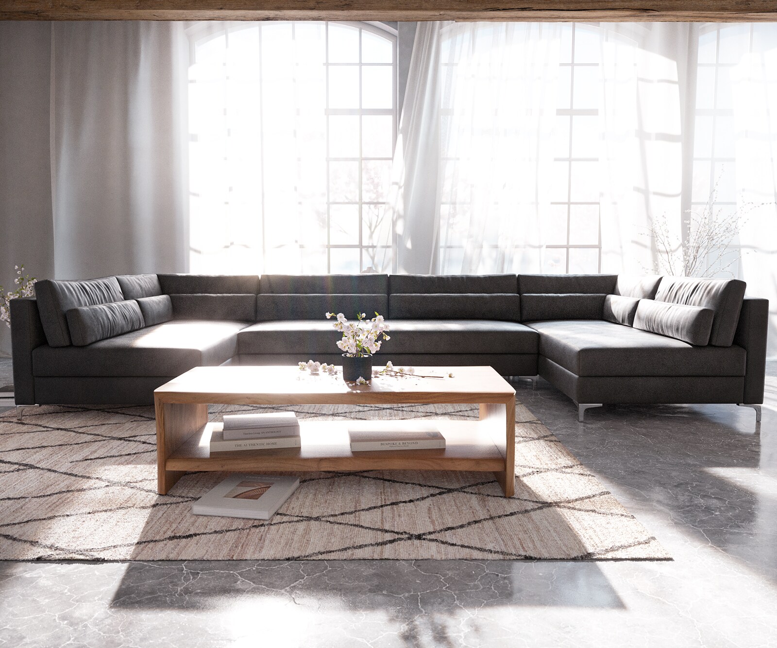 Wohnlandschaft Elio XL 400x185 cm Lederimitat Vintage Anthrazit 1