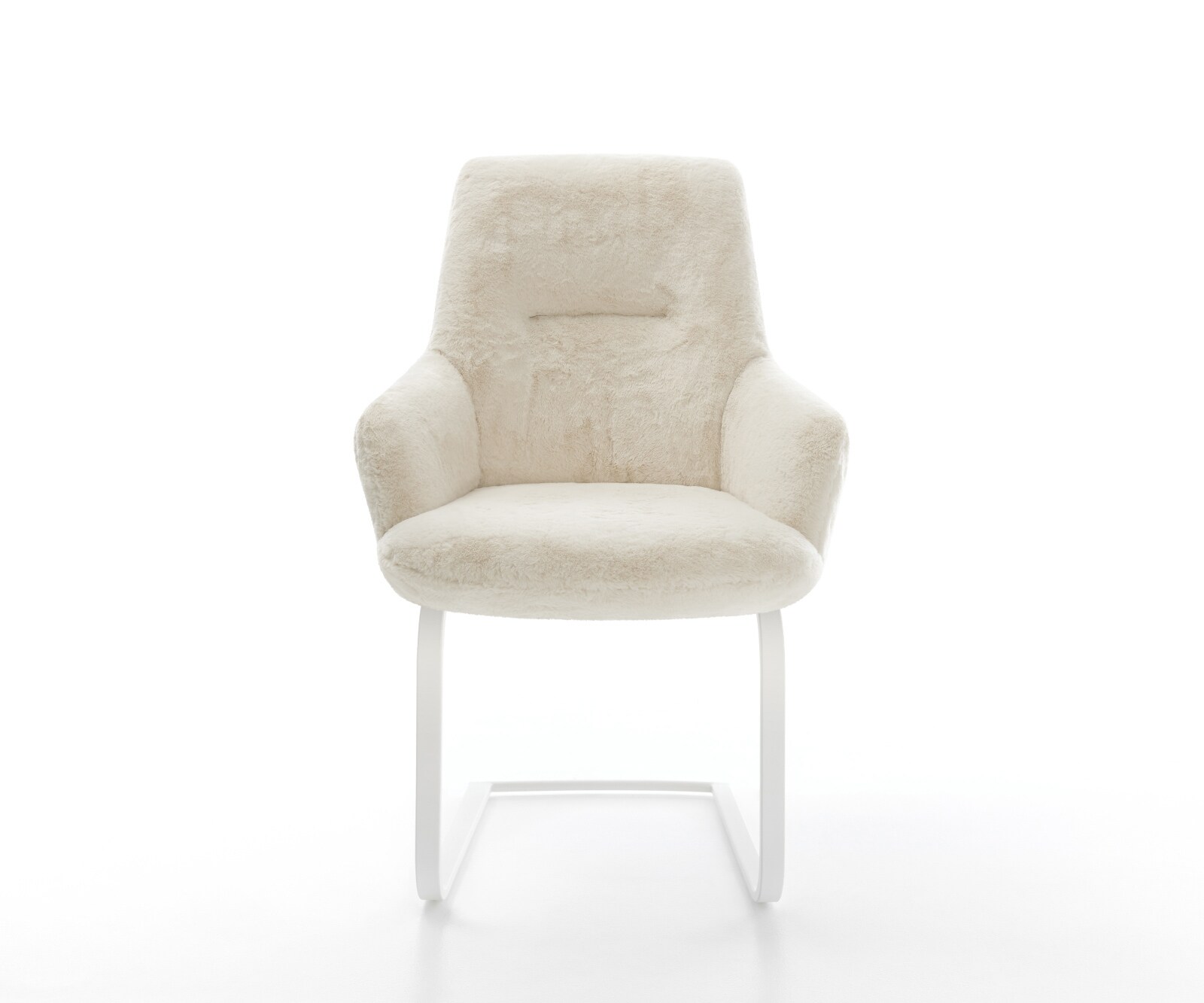 Freischwinger Zelia-Flex mit Armlehnen Plüsch Creme-Weiß Freischwinger flach Weiß Taschenfederkern 1