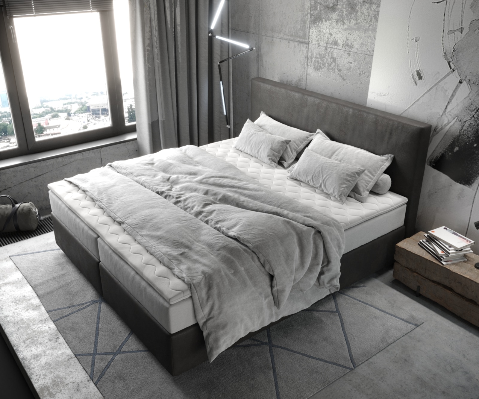 Boxspringbett Dream-Well 180x200 cm Mikrofaser Anthrazit Vintage mit TFK Matratze und Visco Topper 3 Boxspringbett Dream-Well 180x200 cm Mikrofaser Anthrazit Vintage mit TFK Matratze und Visco Topper 3