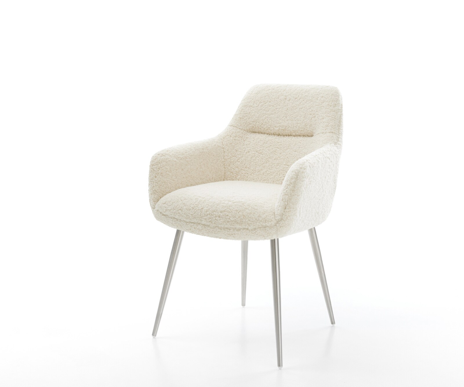 Chaise-de-salle-à-manger Pejo-Flex tissu teddy beige 4 pieds coniques acier inoxydable resorts ensachés