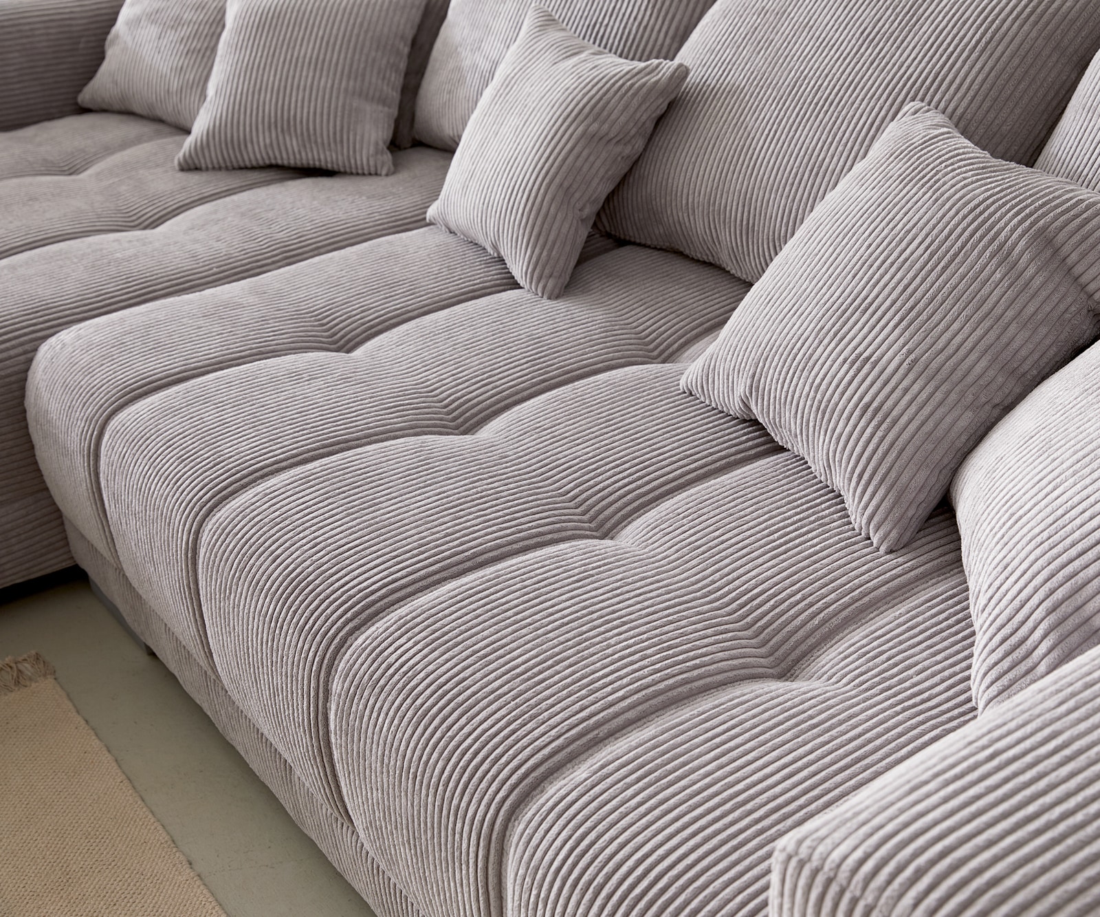 Ecksofa Josea 300x220 cm Cord Silbergrau Ottomane links 4 Ecksofa Josea 300x220 cm Cord Silbergrau Ottomane links 4