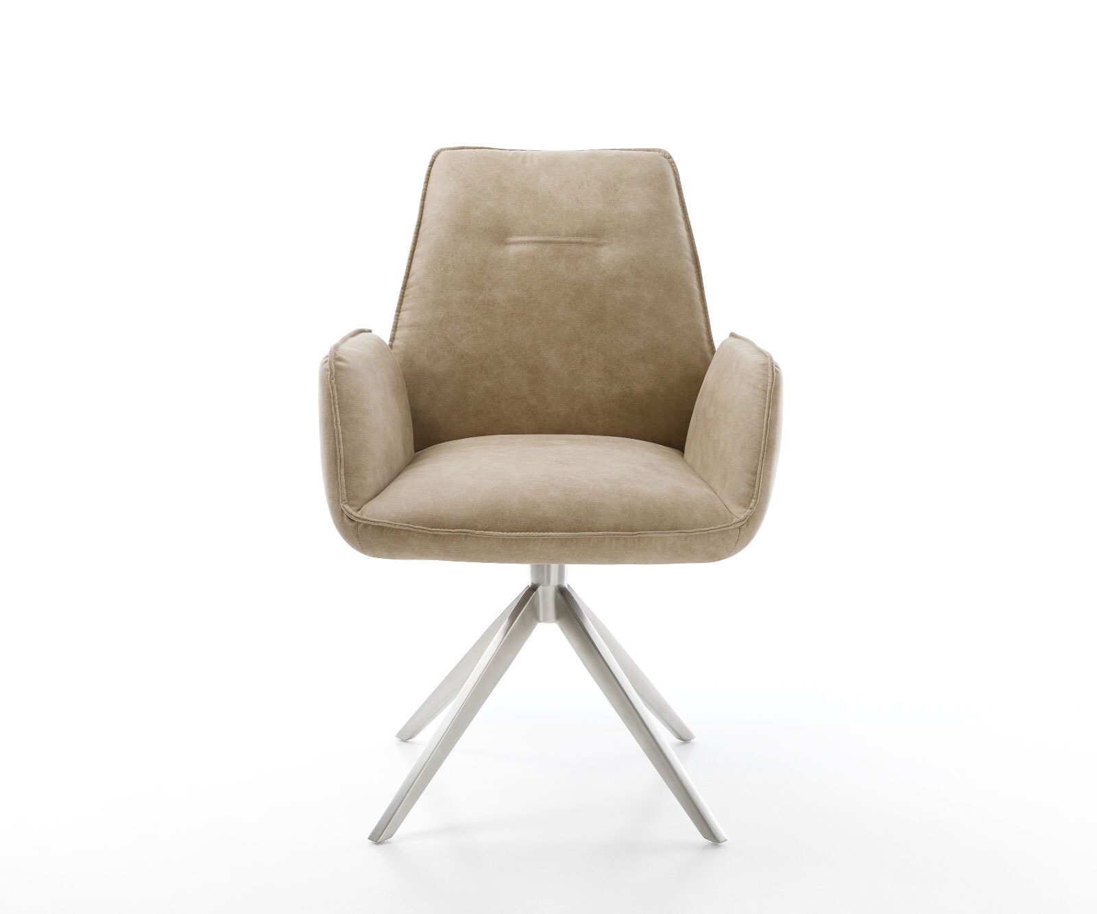 Esszimmerstuhl Zoa-Flex Mikrofaser Beige Vintage Kreuzgestell breit Edelstahl Taschenfederkern 1