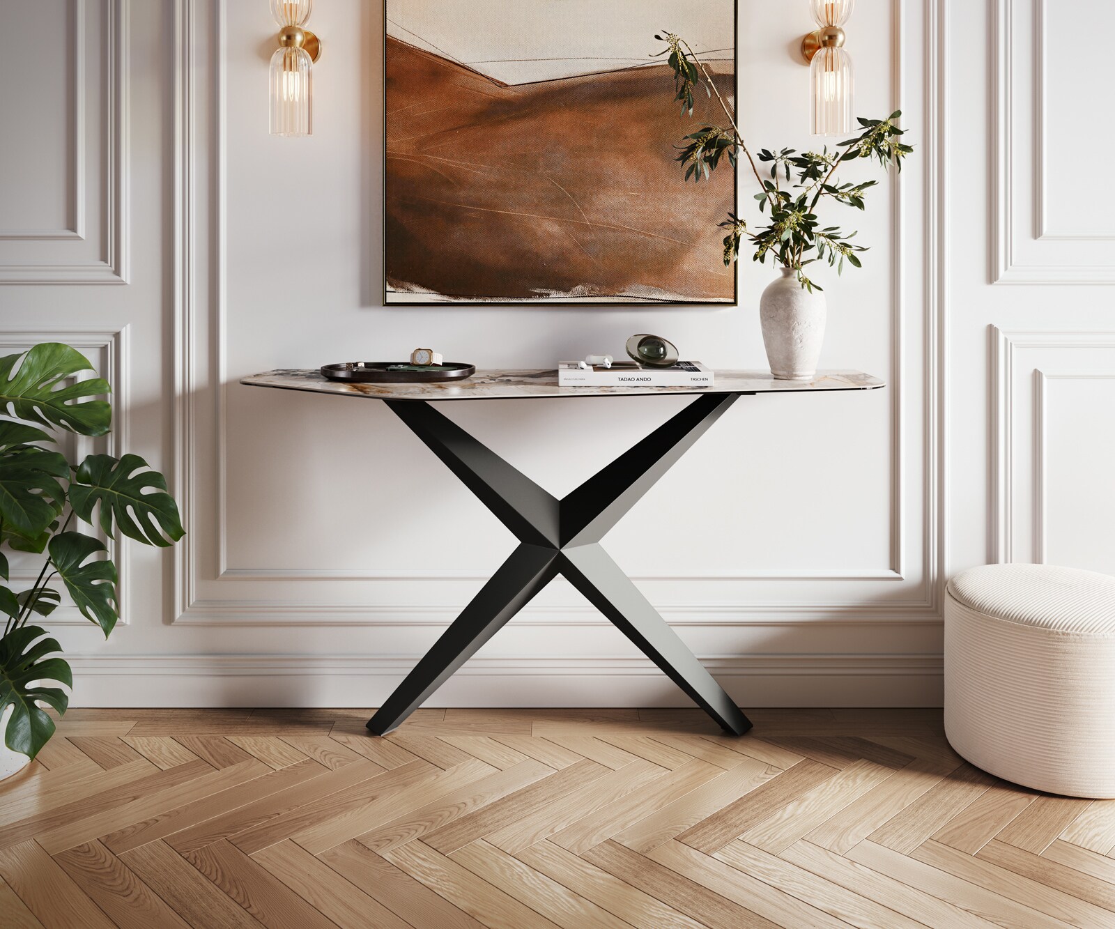 Konsolentisch Edge Polygonal 140x50 cm Keramik Patagonia Poliert Zentharo Metall Schwarz 3