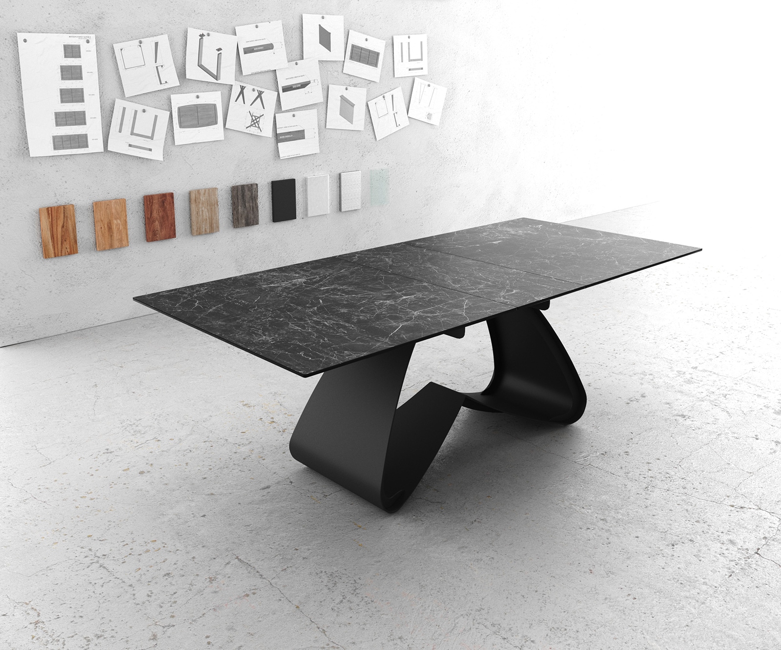 Esstisch Edge 180-220x90 Keramik Laminam®Nero Greco Anthrazit W-Gestell Schwarz ausziehbar Esstisch Edge 180-220x90 Keramik Laminam®Nero Greco Anthrazit W-Gestell Schwarz ausziehbar