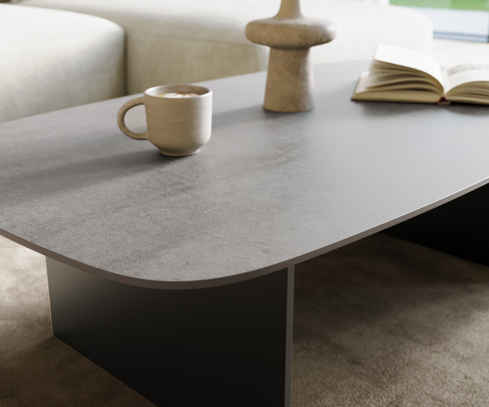 Couchtisch Edge Boot 120x70 cm Keramik Beton Grau Salto Metall Schwarz 5