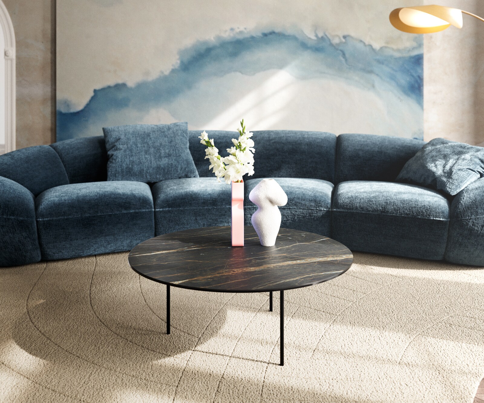 Couchtisch Edge Rund 90x90 cm Keramik Laminam® Noir Desir Braun Trive Metall Schwarz 2