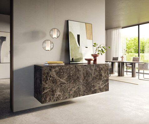 Sideboard Cuor 150 cm Keramik Emperador Extra Lucidato Dunkelbraun 3 Türen Schwebend