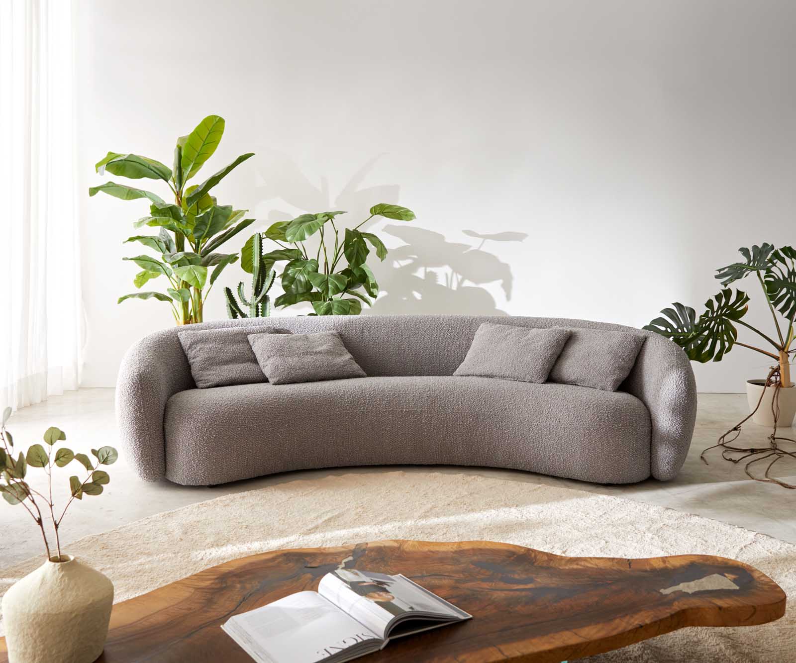 3-Sitzer Larna 260x120 cm Bouclé Silbergrau 1