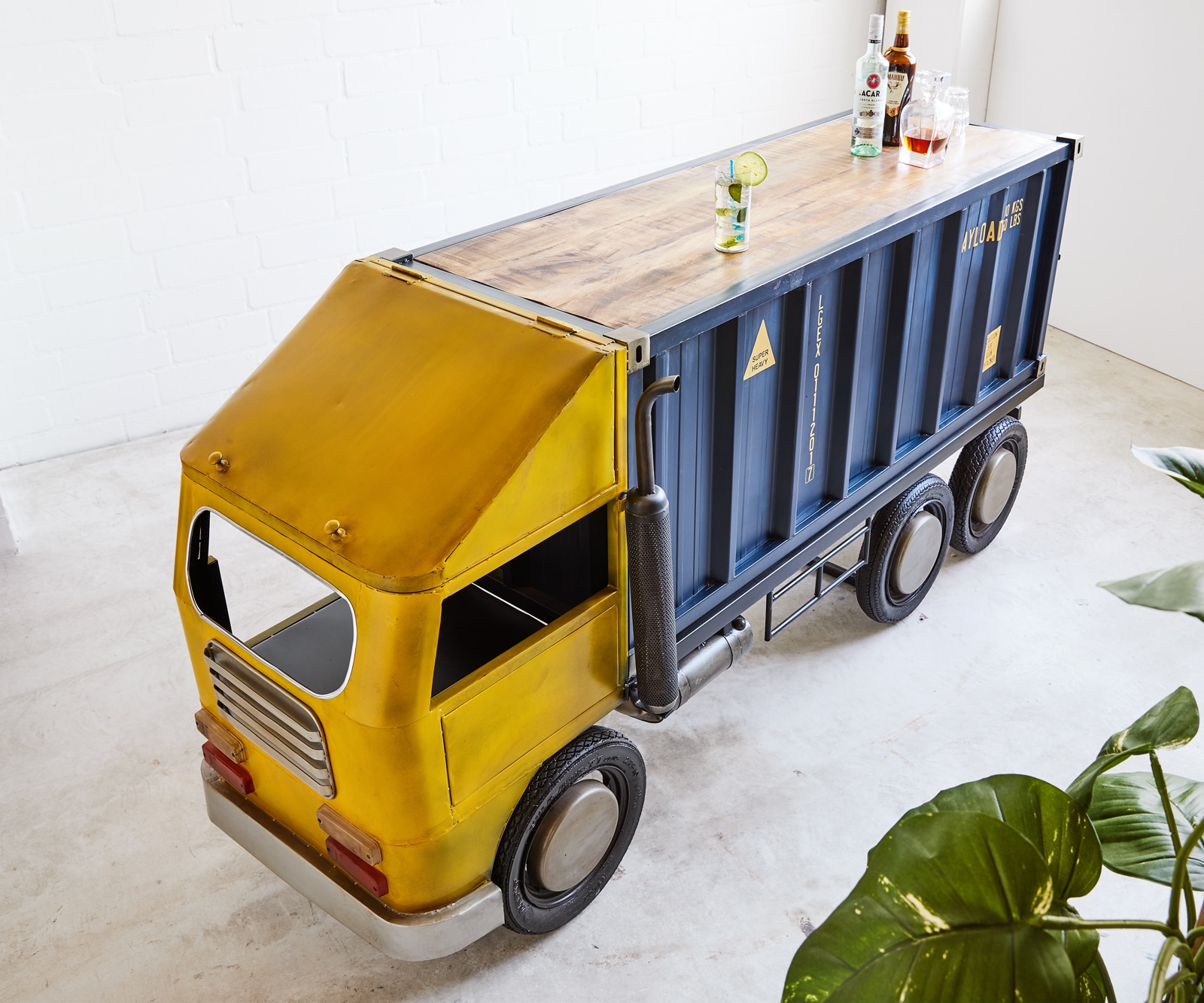Bar LKW 220x110 cm Metall Mangoholz Blau Gelb 3 Bar LKW 220x110 cm Metall Mangoholz Blau Gelb 3