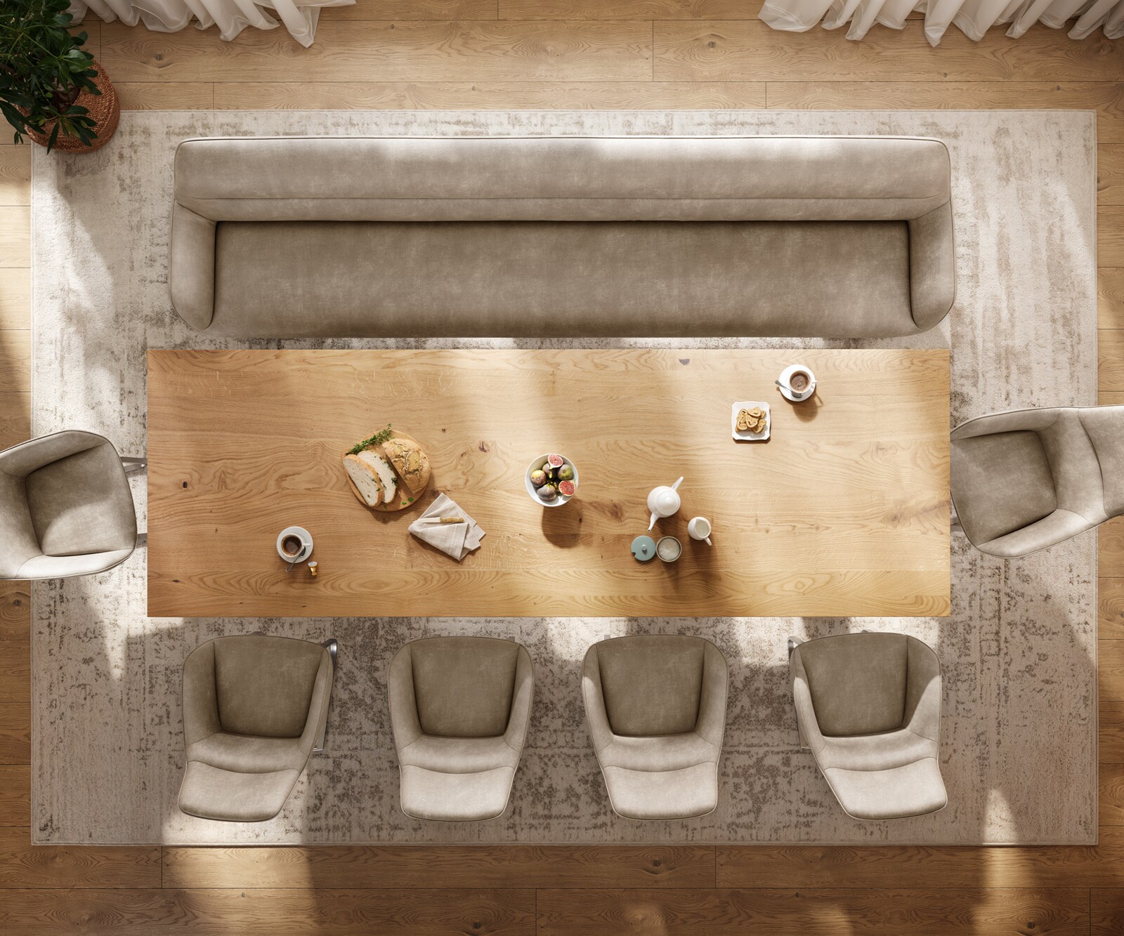 Esszimmerbank Taya-Flex 300 cm Mikrofaser Beige Vintage Kreuzgestell kantig Graphit Taschenfederkern 4