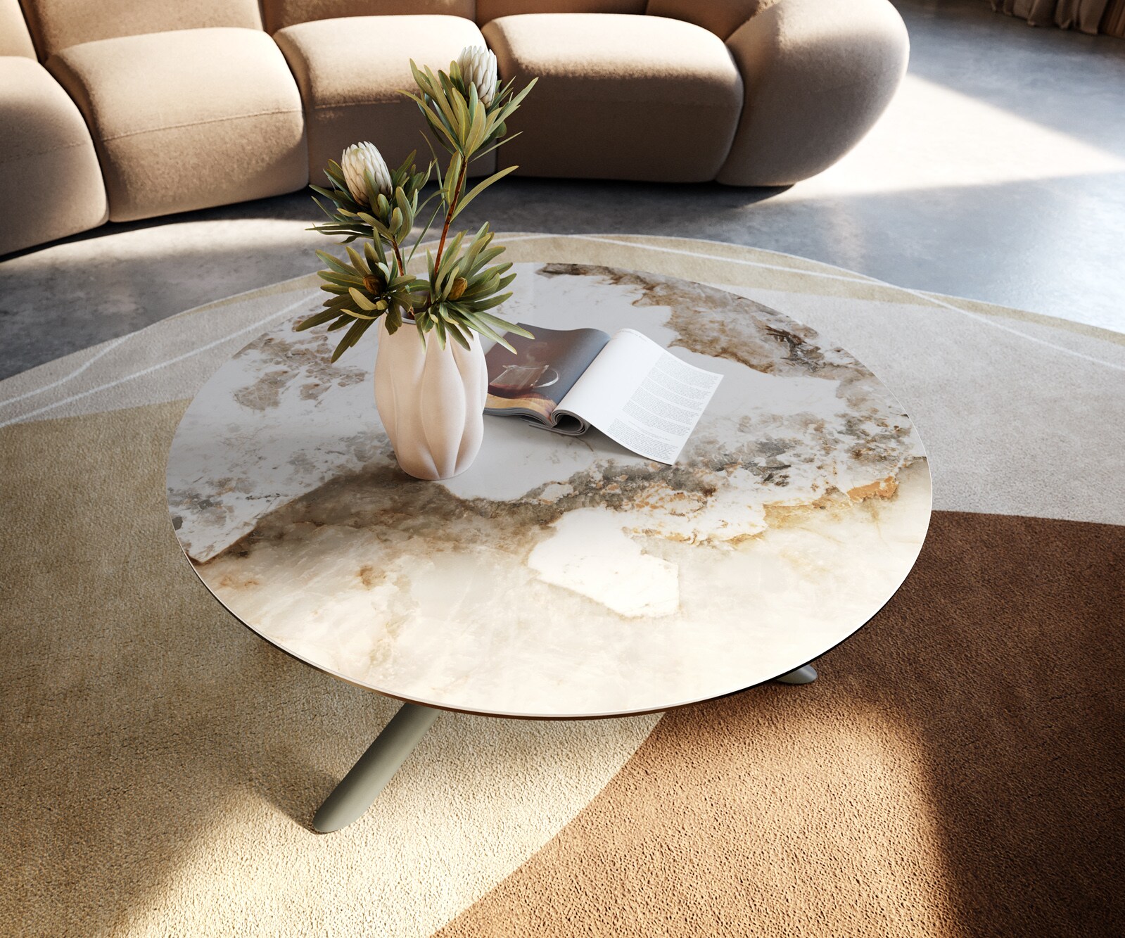 Couchtisch Edge Rund 90x90 cm Keramik Minas Melange Sarity Metall Effektfinish Titan 1