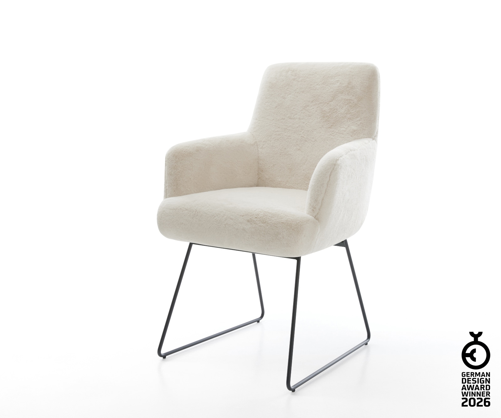 Esszimmerstuhl Heira-Flex mit Armlehnen Plüsch Creme-Weiß Kufengestell Schw günstig online kaufen