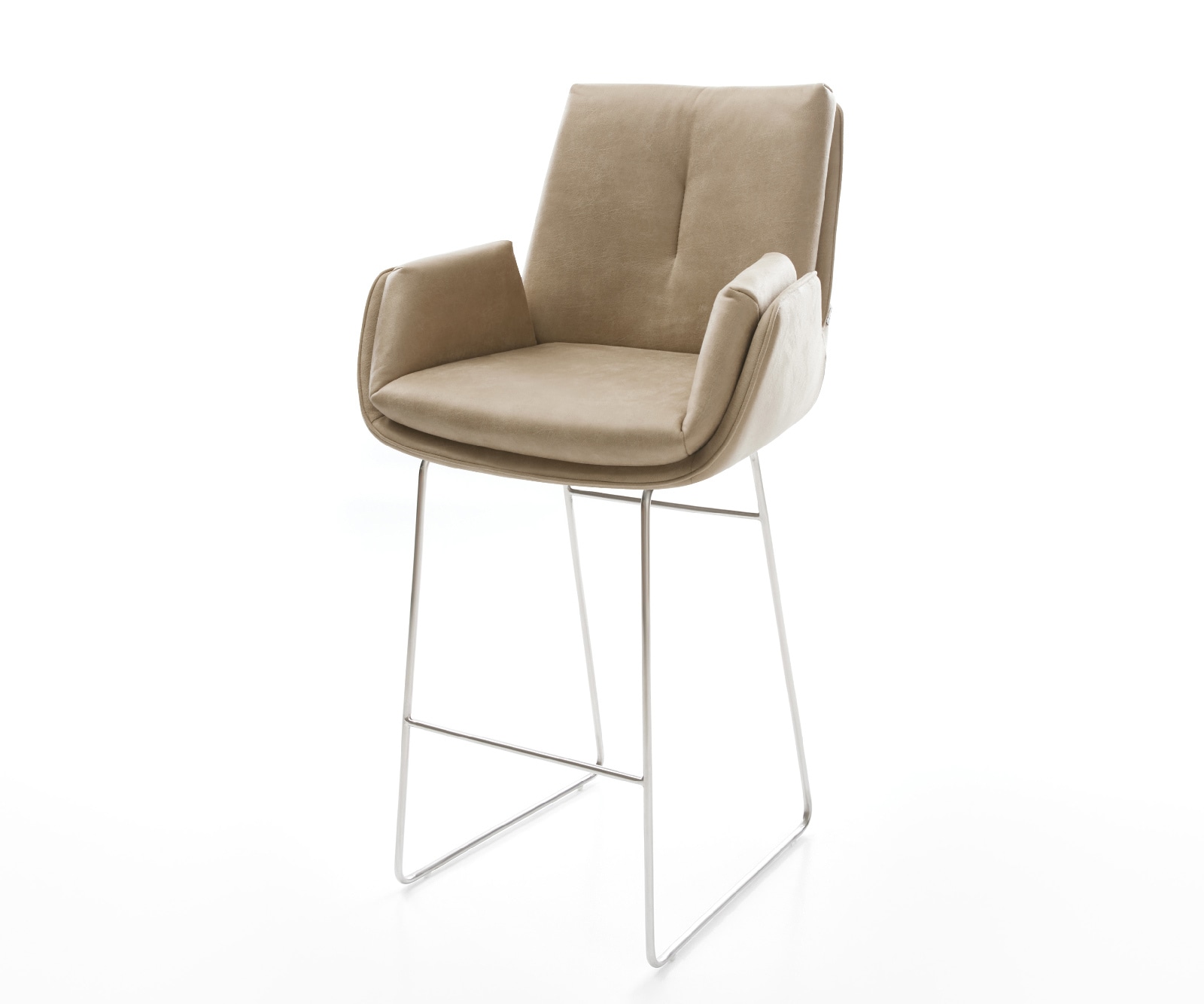 Delife Barstuhl Clea-Flex Mikrofaser Beige Vintage Kufengestell Edelstahl Silberfarben