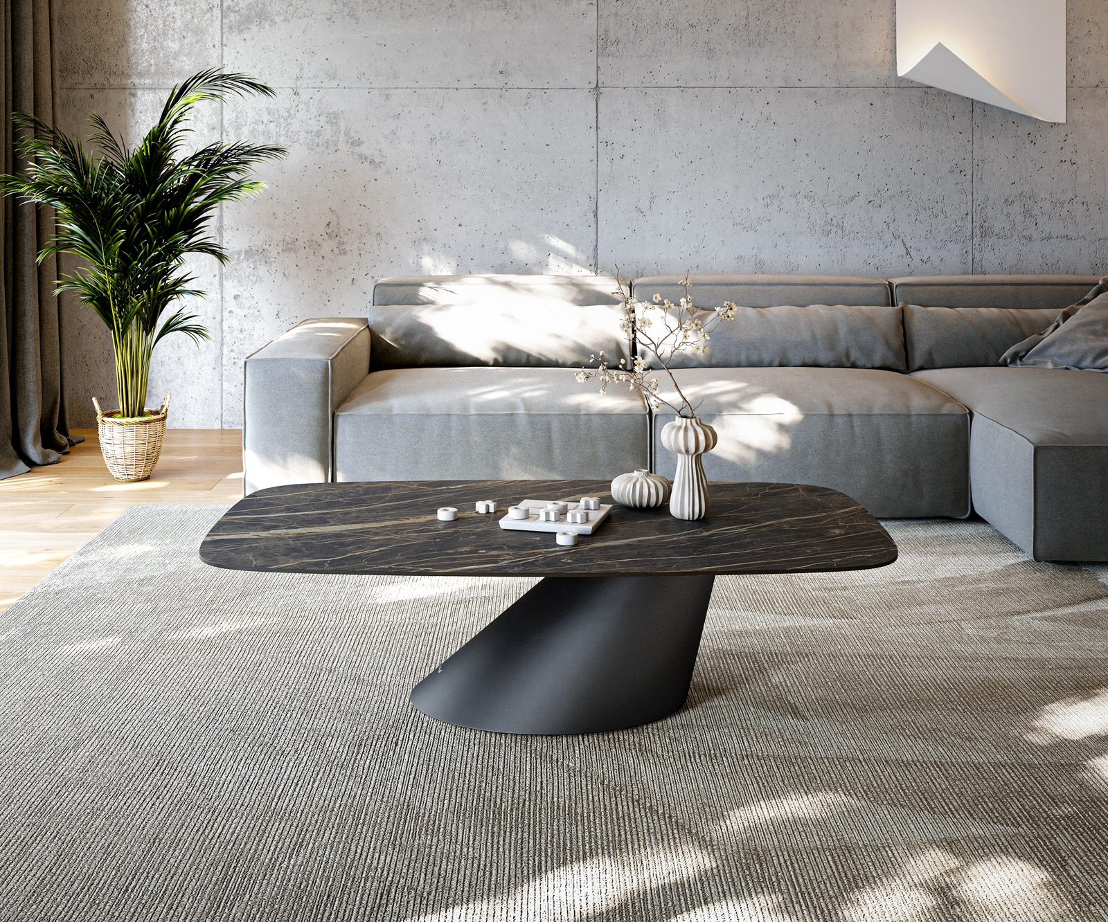 Couchtisch Edge Boot 140x80 cm Keramik Laminam® Noir Desir Braun Conis Metall Schwarz