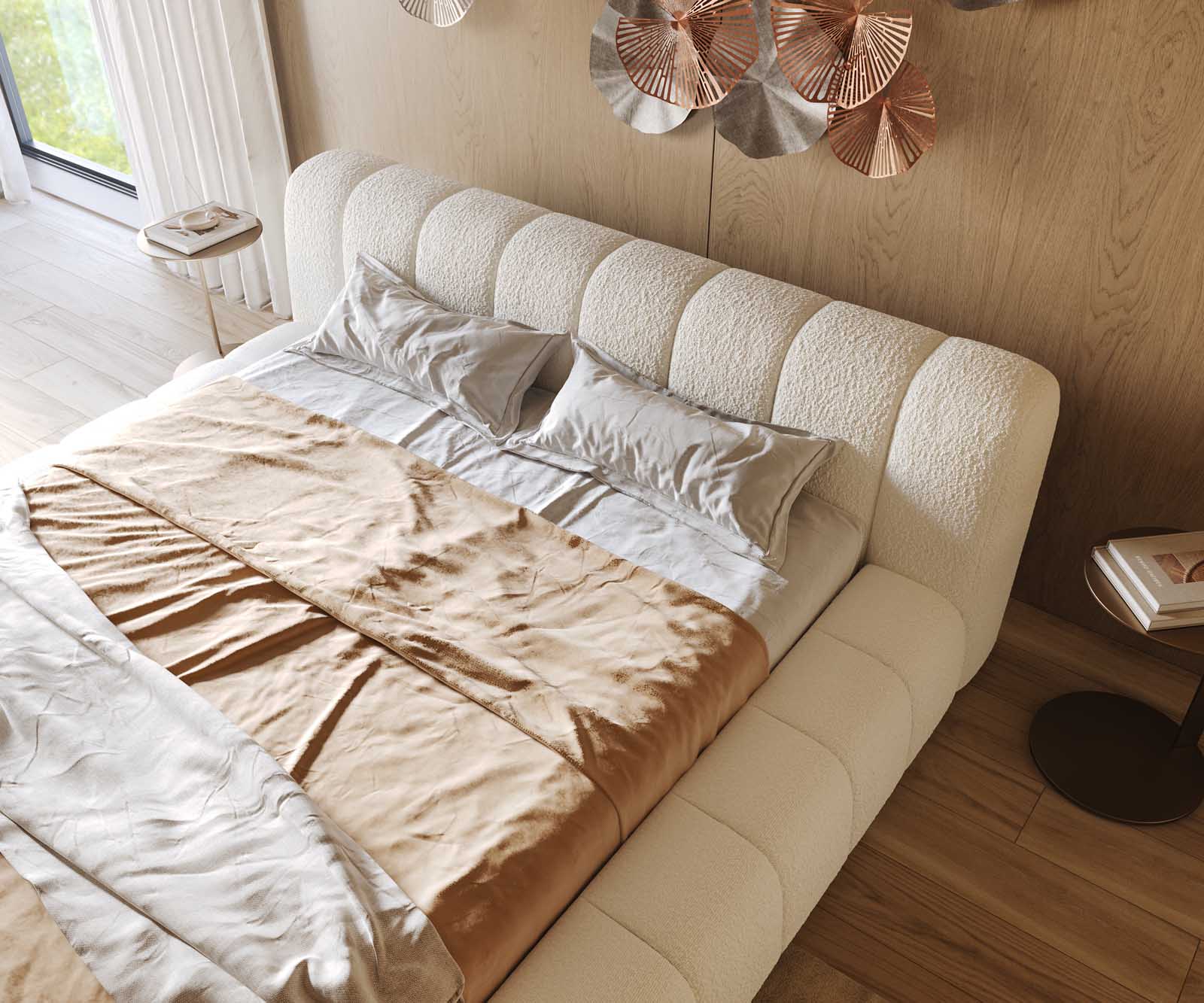Polsterbettgestell Cutio 180x200 cm Bouclé Creme-Weiß 4