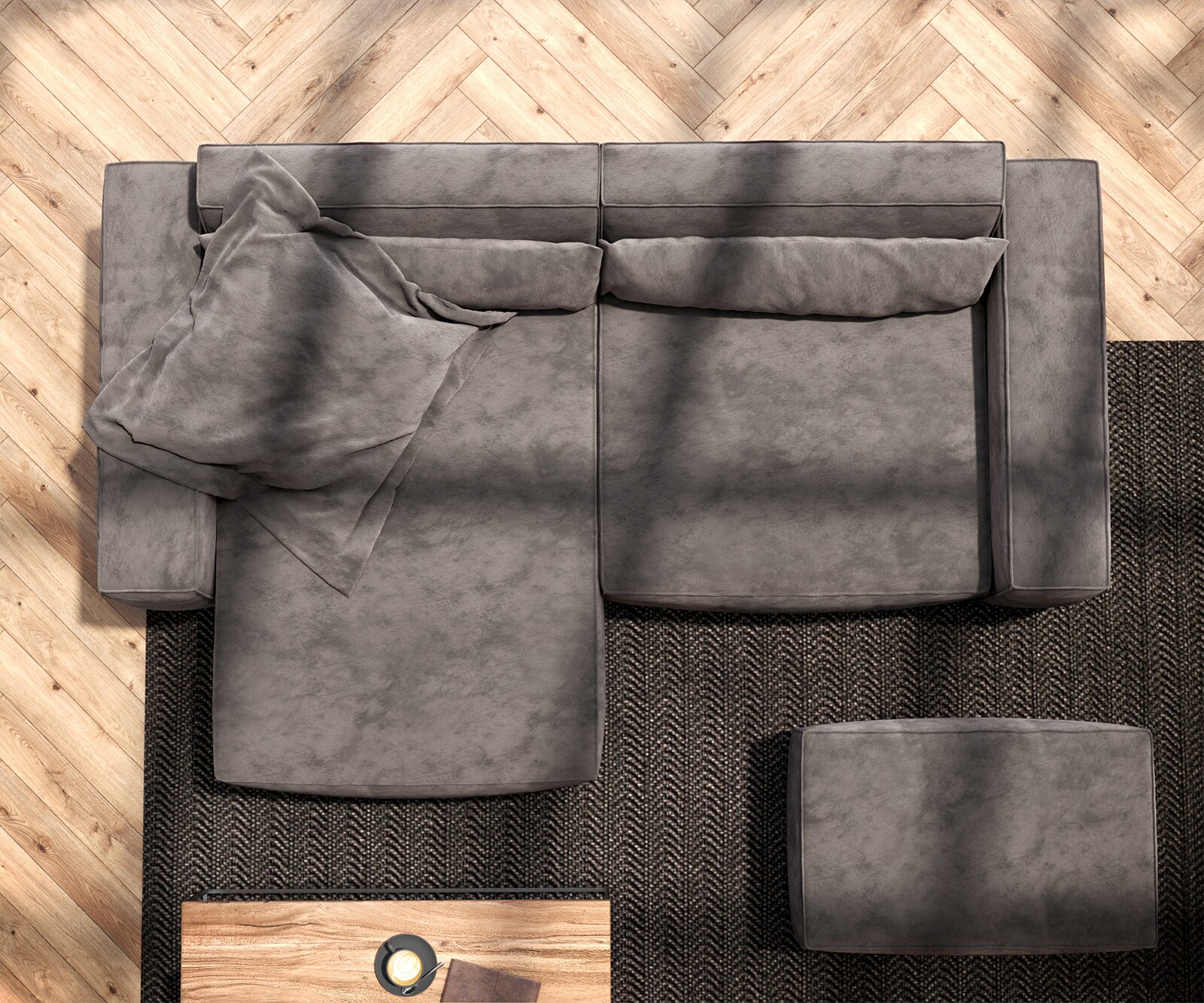 Ecksofa Sirpio 230x150 cm Mikrofaser Khakibraun Recamiere variabel mit Hocker 6