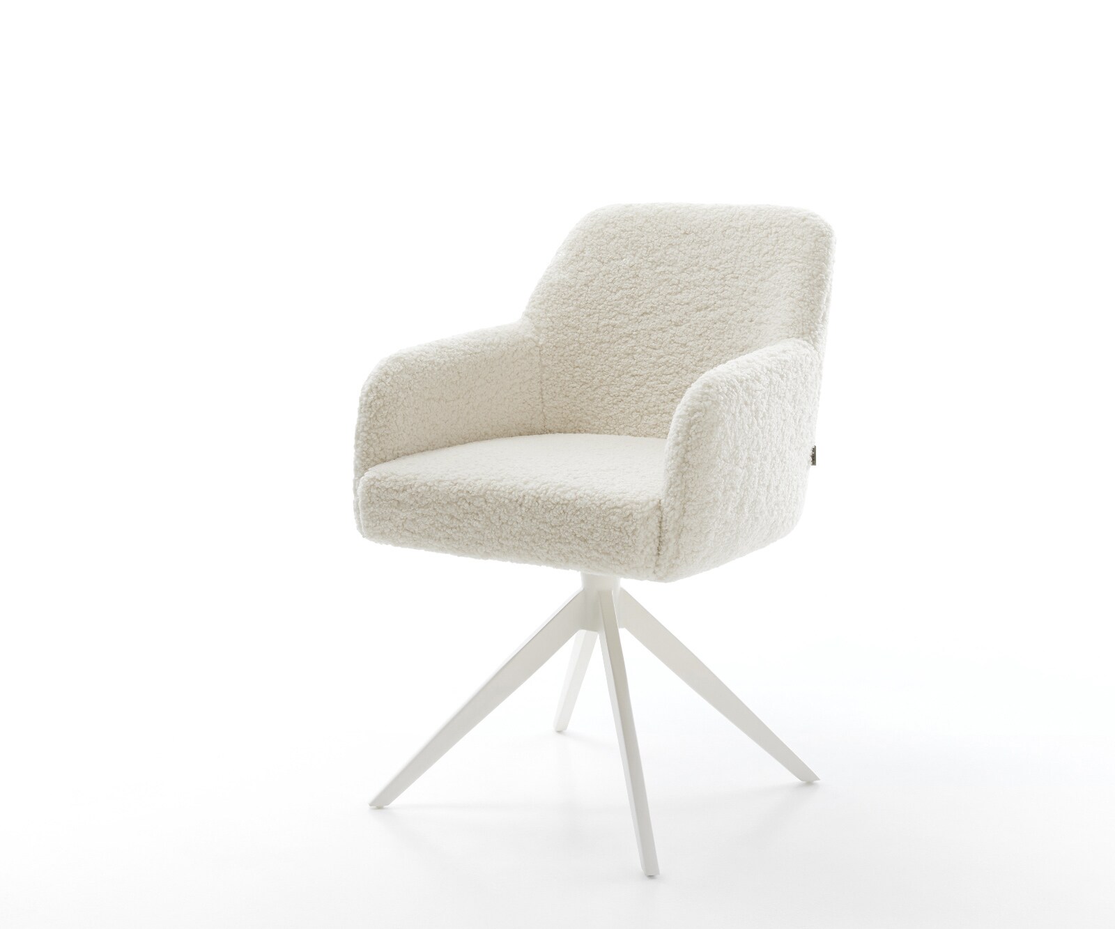 Drehstuhl Greg-Flex Teddystoff Beige Kreuzgestell breit Weiß 360° drehbar Wippfunktion Taschenfederkern 1