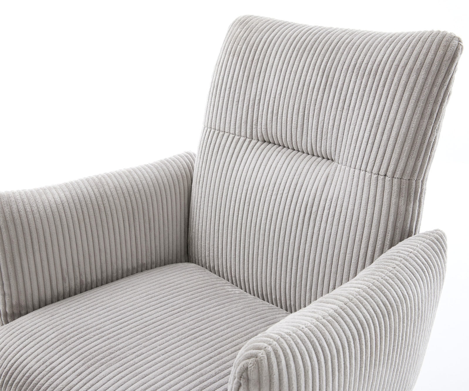 Drehstuhl Jova-Flex mit Armlehnen Cord Silbergrau Kreuzgestell konisch Edelstahl 180° drehbar Taschenfederkern 4