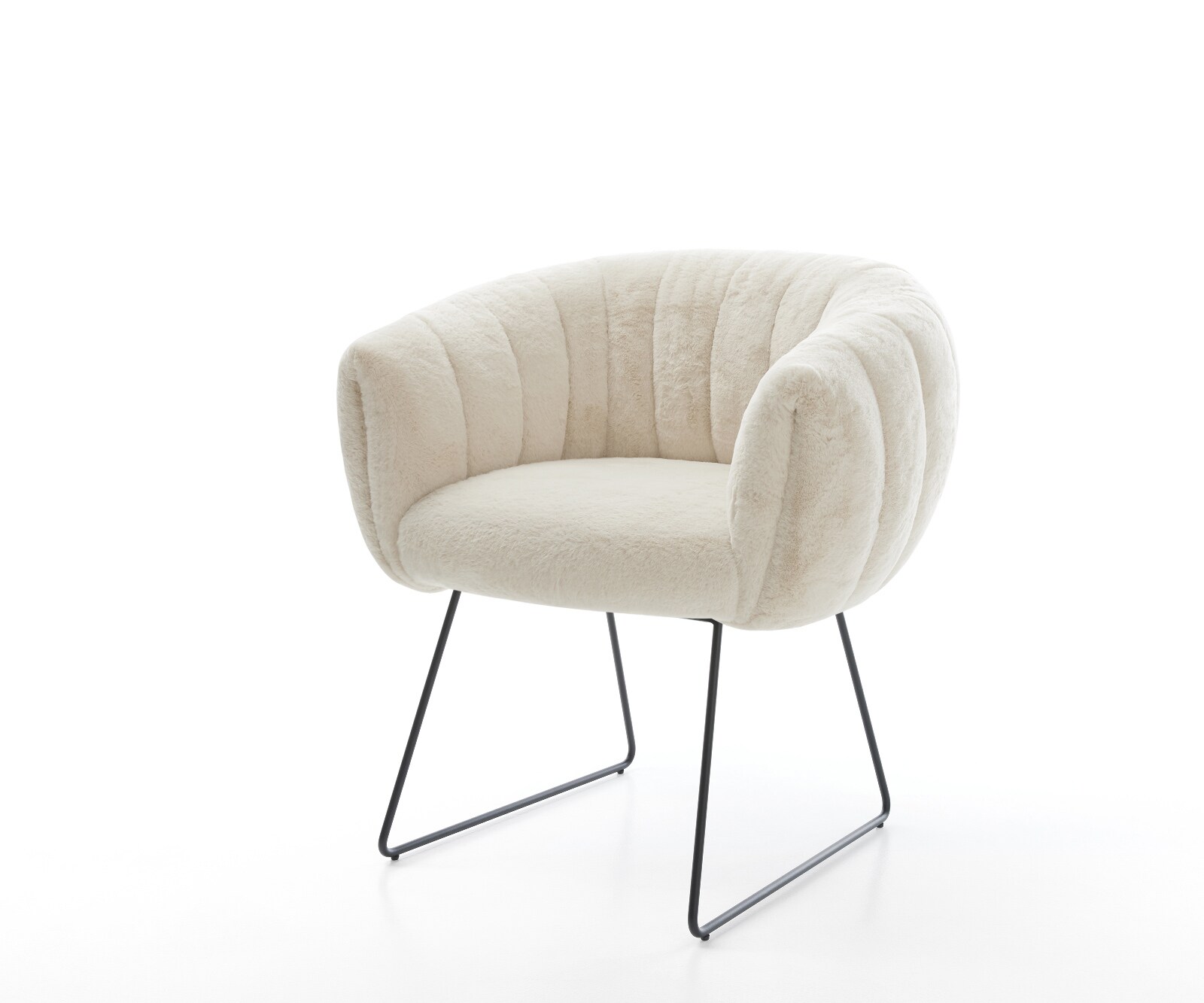 Esszimmerstuhl Jada-Flex Plüsch Creme-Weiß Kufengestell Schwarz Taschenfederkern