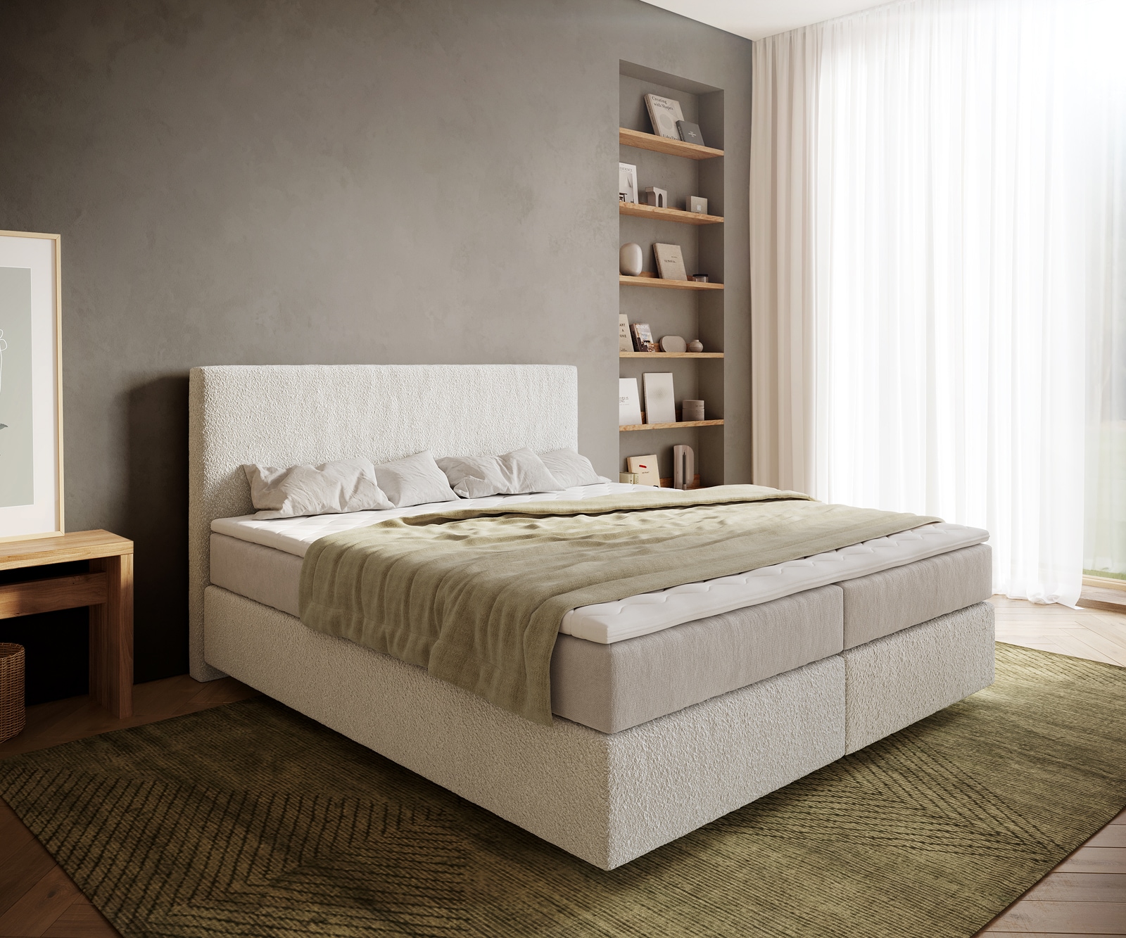 Boxspringbett Dream-Well 180x200 cm Bouclé Creme-Weiß mit Taschenfederkernmatratze und Topper Visco Boxspringbett Dream-Well 180x200 cm Bouclé Creme-Weiß mit Taschenfederkernmatratze und Topper Visco