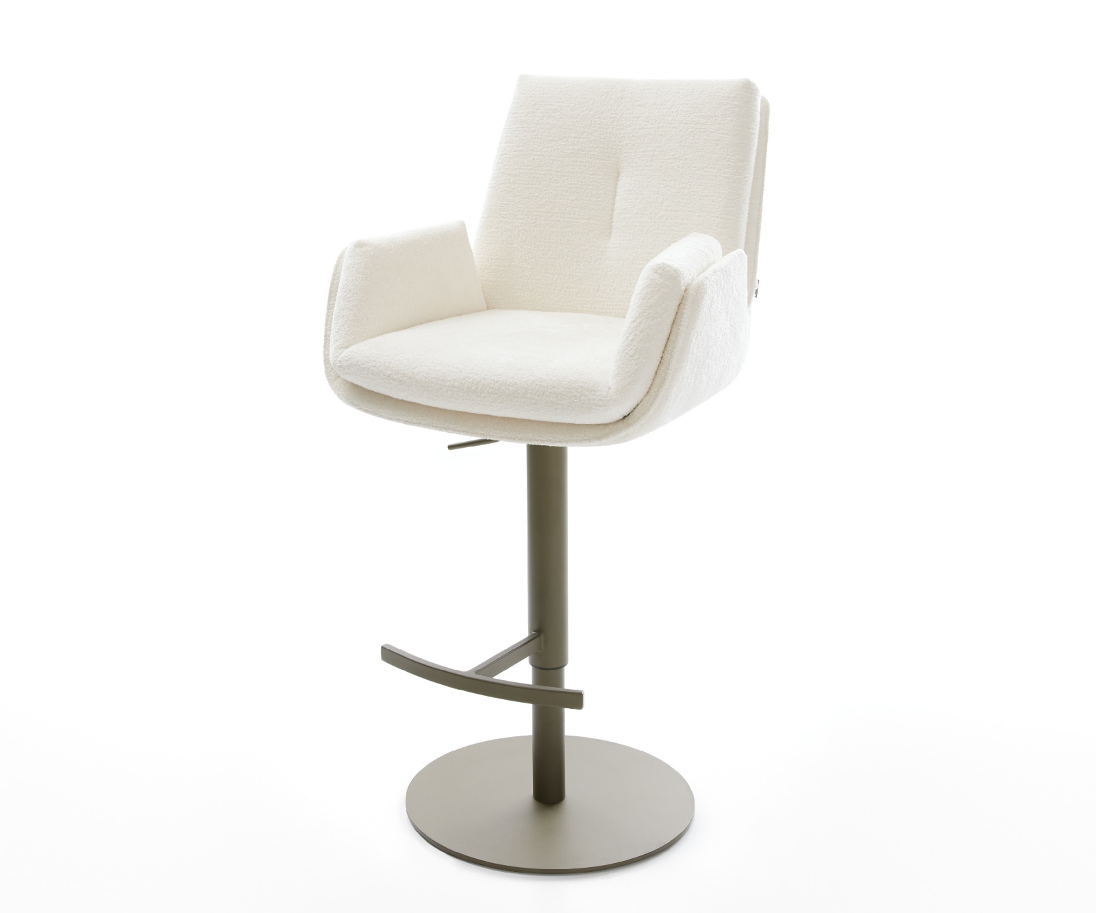 Barstuhl Clea-Flex Bouclé Soft Beige Drehfuß höhenverstellbar Metall Titanfarben