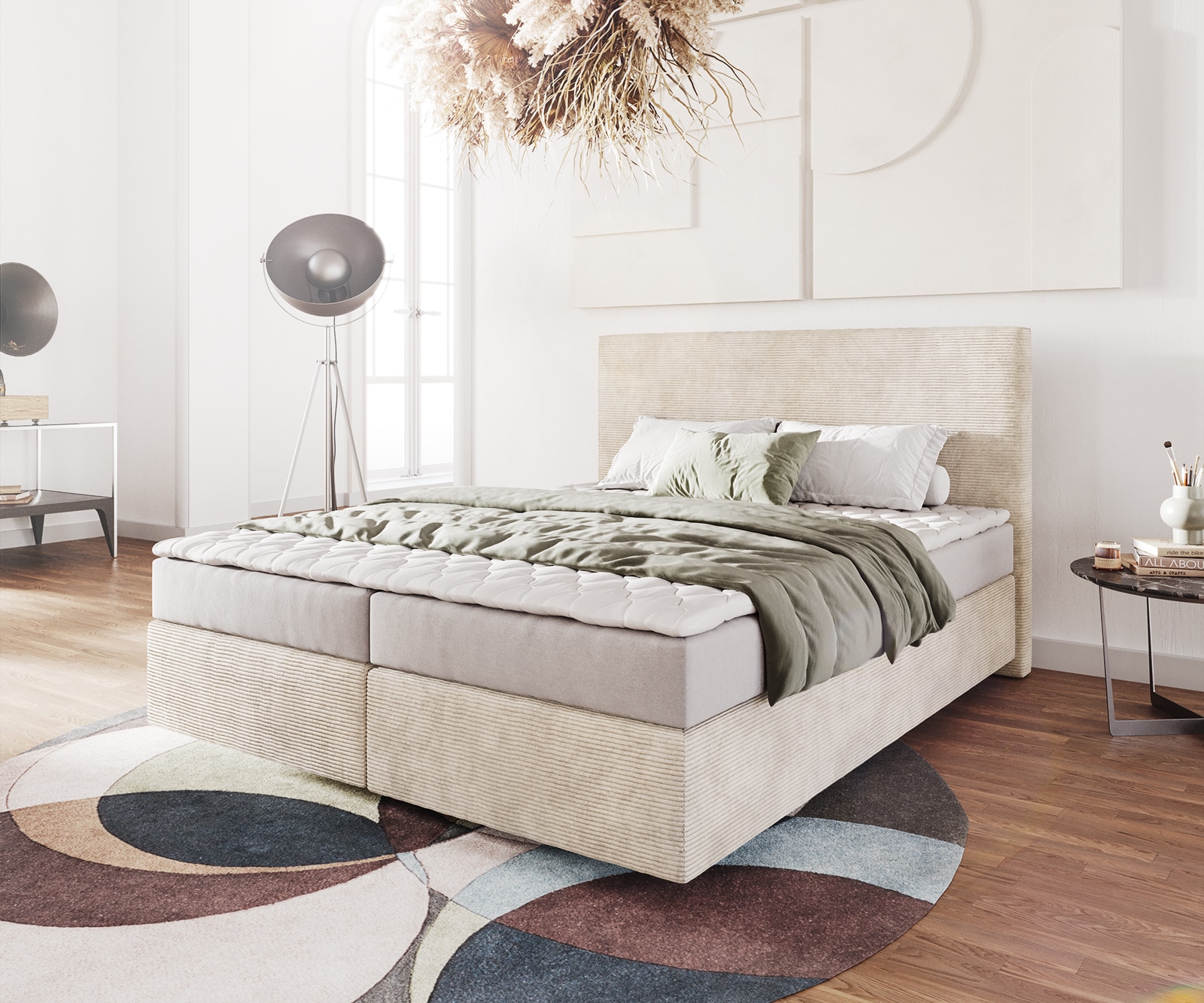 Boxspringbett Dream-Well 160x200 cm Cord Beige mit Matratze und Topper Boxspringbett Dream-Well 160x200 cm Cord Beige mit Matratze und Topper