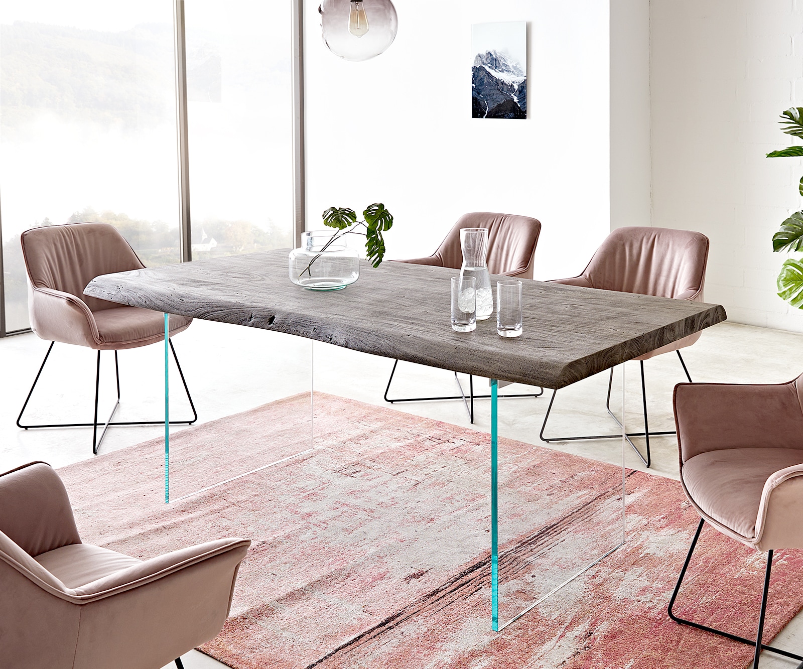 Esstisch Edge 200x100 XL Akazie Platin Glas Live-Edge Esstisch Edge 200x100 XL Akazie Platin Glas Live-Edge