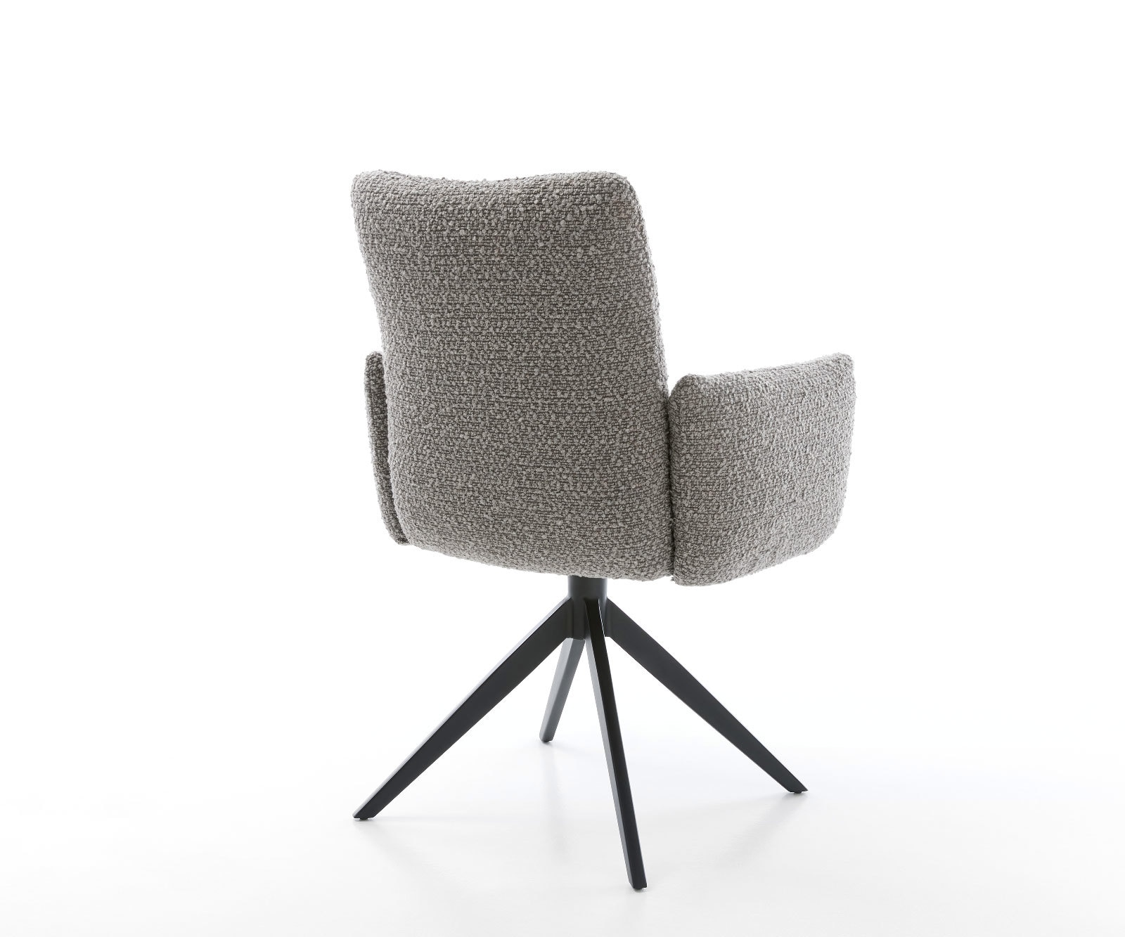 Drehstuhl Jova-Flex mit Armlehnen Bouclé Silbergrau Kreuzgestell breit Schwarz 360° drehbar Taschenfederkern 5