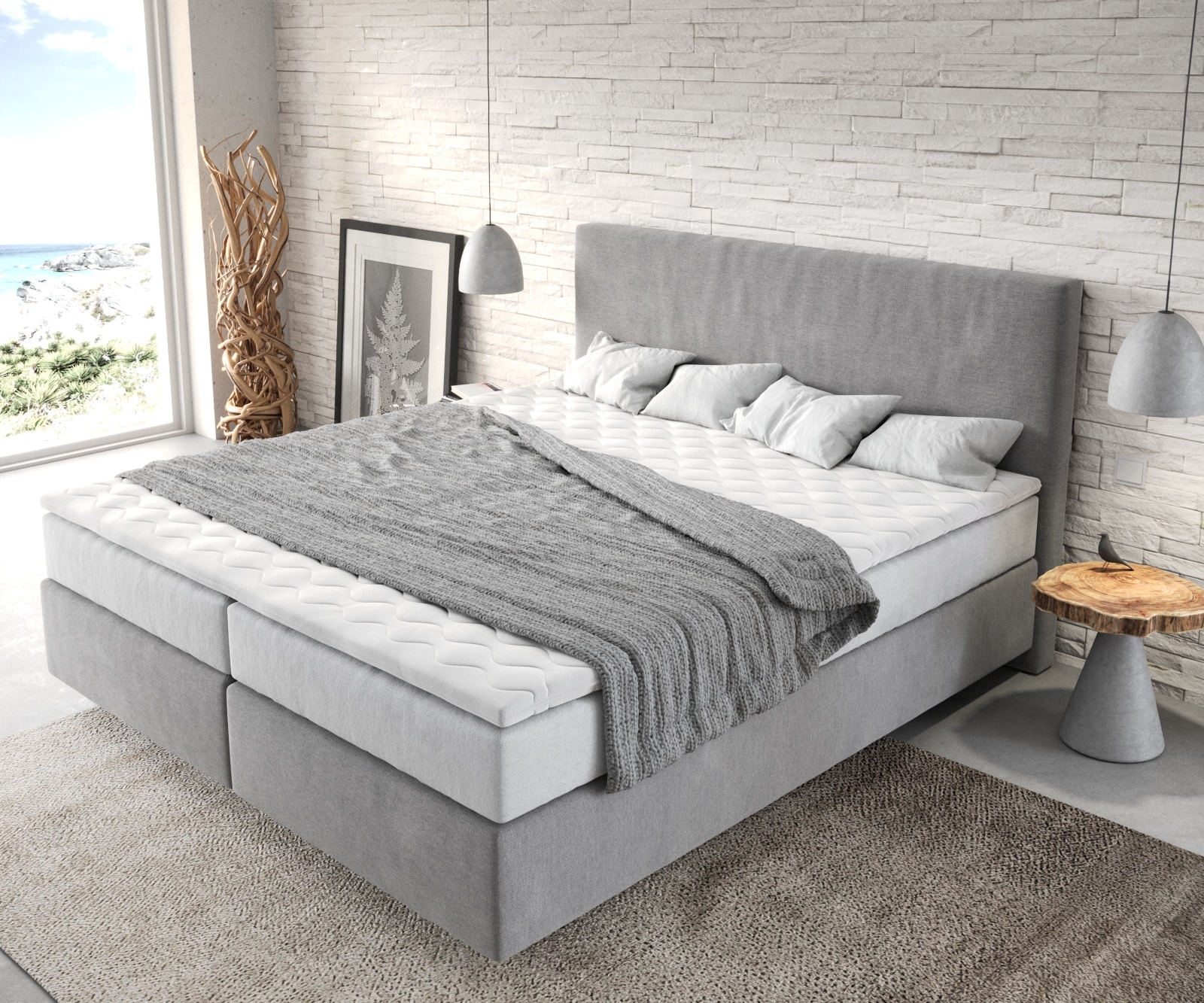 Boxspringbett Dream-Well 180x200 cm Mikrofaser Grau mit TFK Matratze und Visco Topper 3 Boxspringbett Dream-Well 180x200 cm Mikrofaser Grau mit TFK Matratze und Visco Topper 3