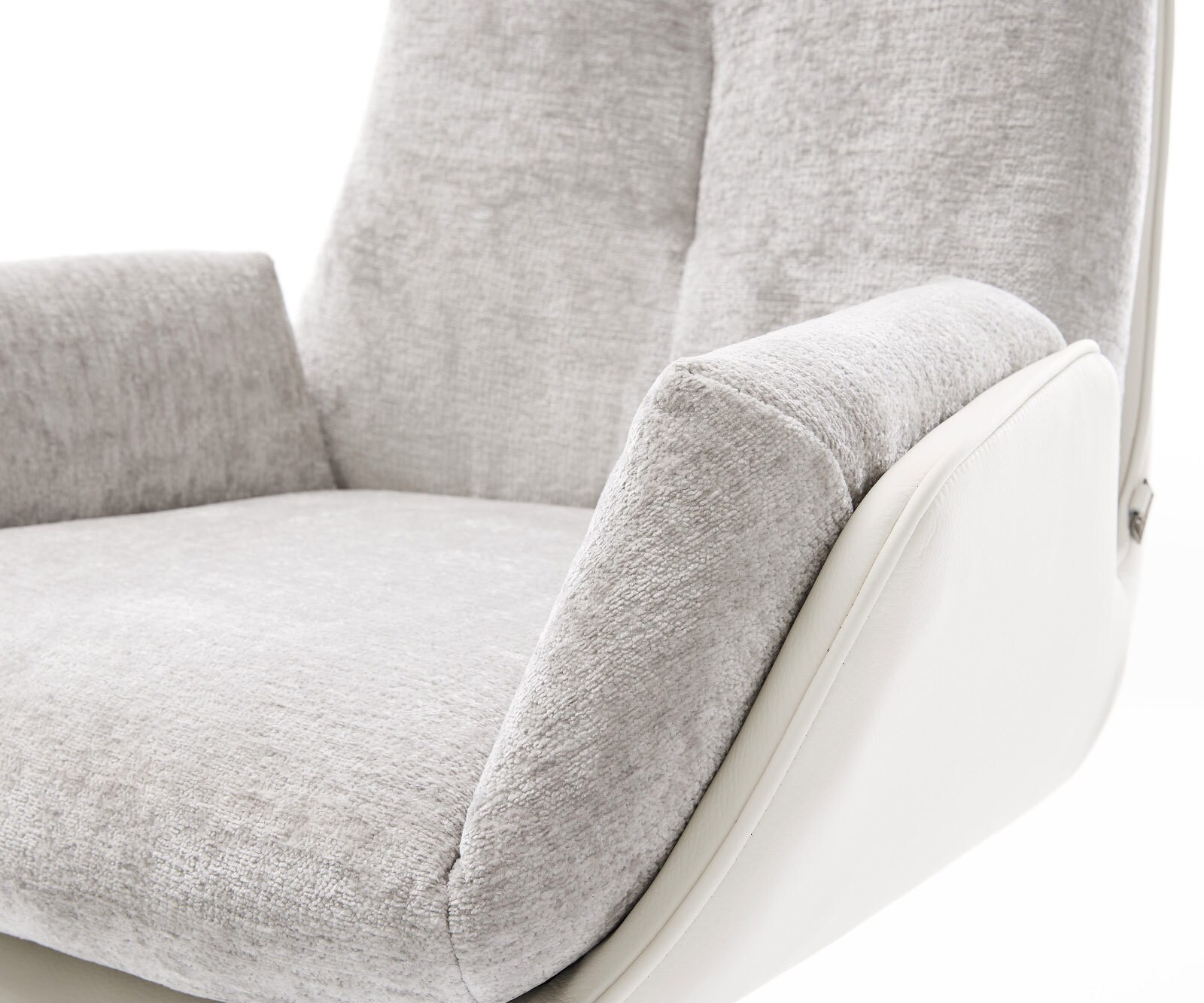 Drehstuhl Clea-Flex Materialmix Echtleder Weiß-Silbergrau Fußkreuz Weiß 360° drehbar Wippfunktion 3